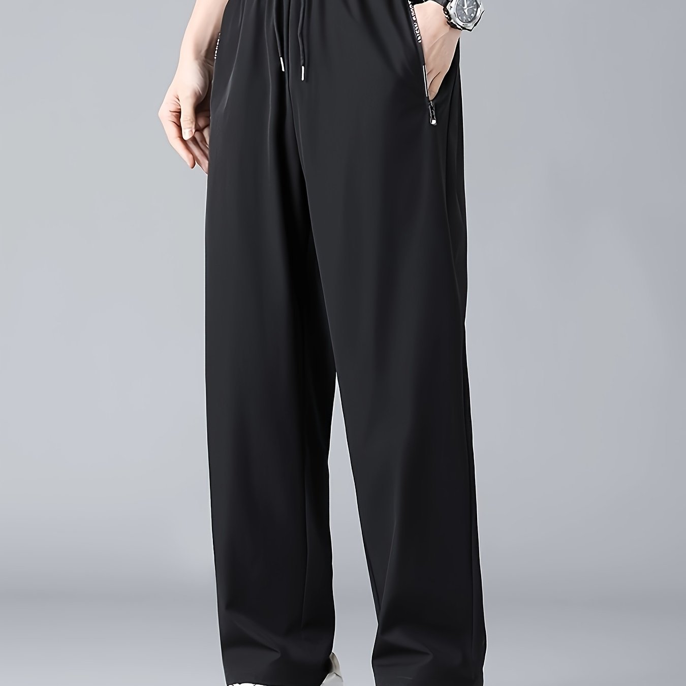 TEMU Men's Summer Long Pants, Breathable And Loose, Moisture-wicking, Solid Color, Quick-dry, Lightweight And Trendy, Sweat-resistant