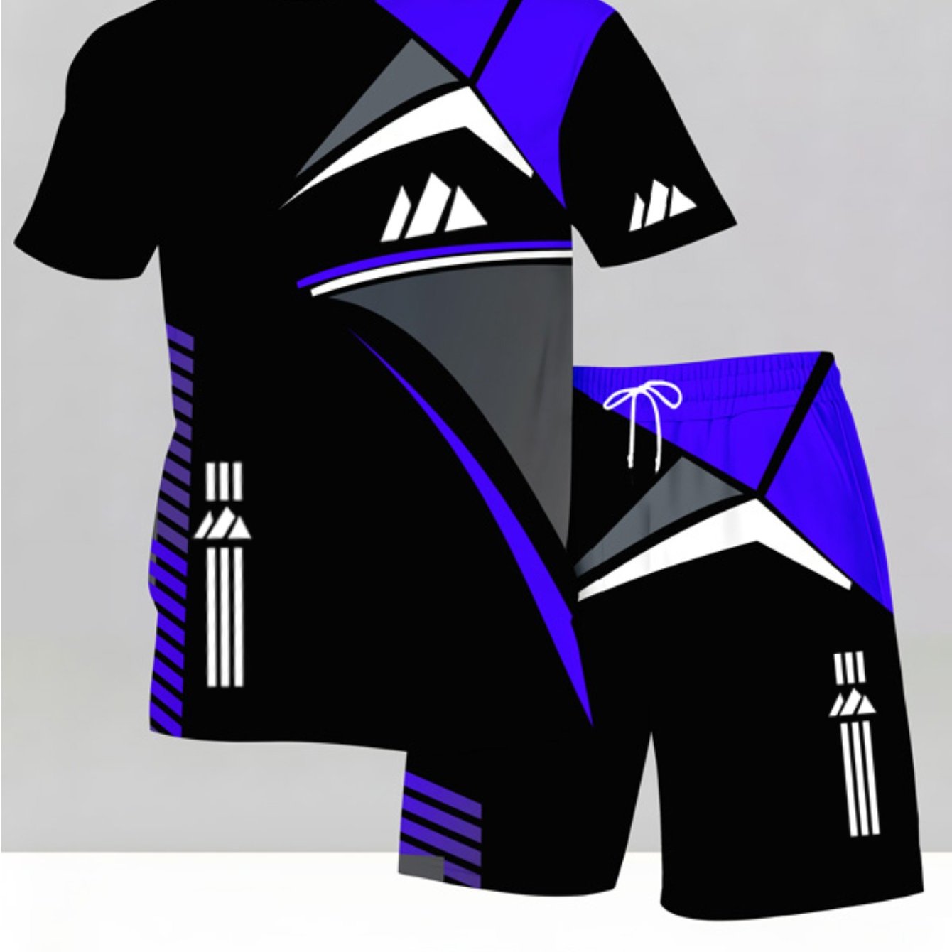 TEMU Men's Fashion Trend Casual Round Neck 3d Print Short Sleeve Set Men's "red Blue Green Gradient Geometric Print" Breathable Set Quick Dry Short