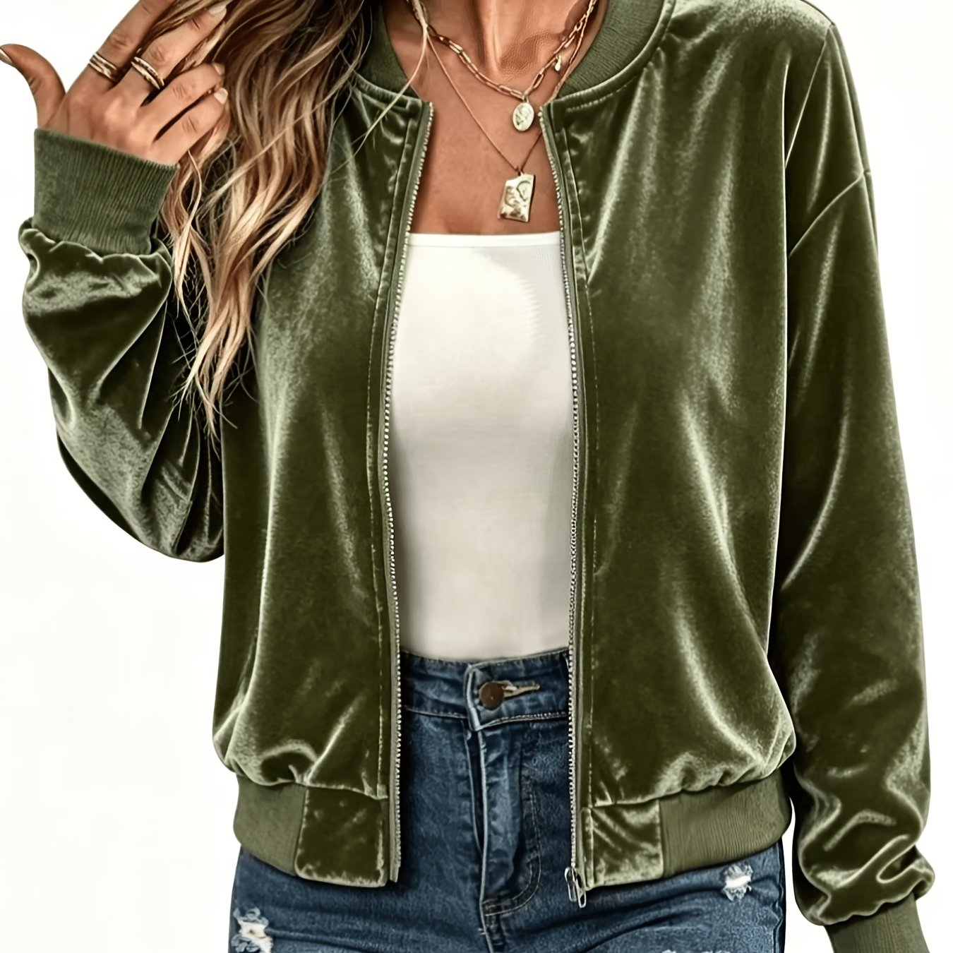TEMU Beautiful Women's Autumn Winter Long Sleeve Velvet Casual Comfortable Fashion Zipper T-shirt