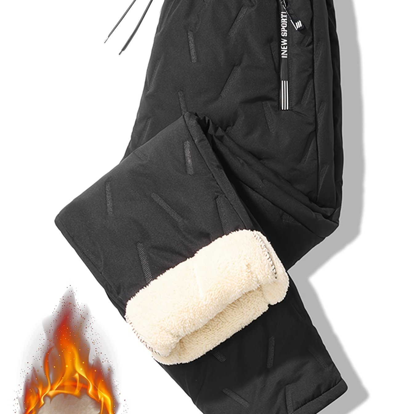 TEMU Plus Size Men's Casual Pants Sports Trousers Men's Fleece Thickened Plus Size Plus Length Heavy Thick Winter Plus Size Plus Size Warm Pants Flat