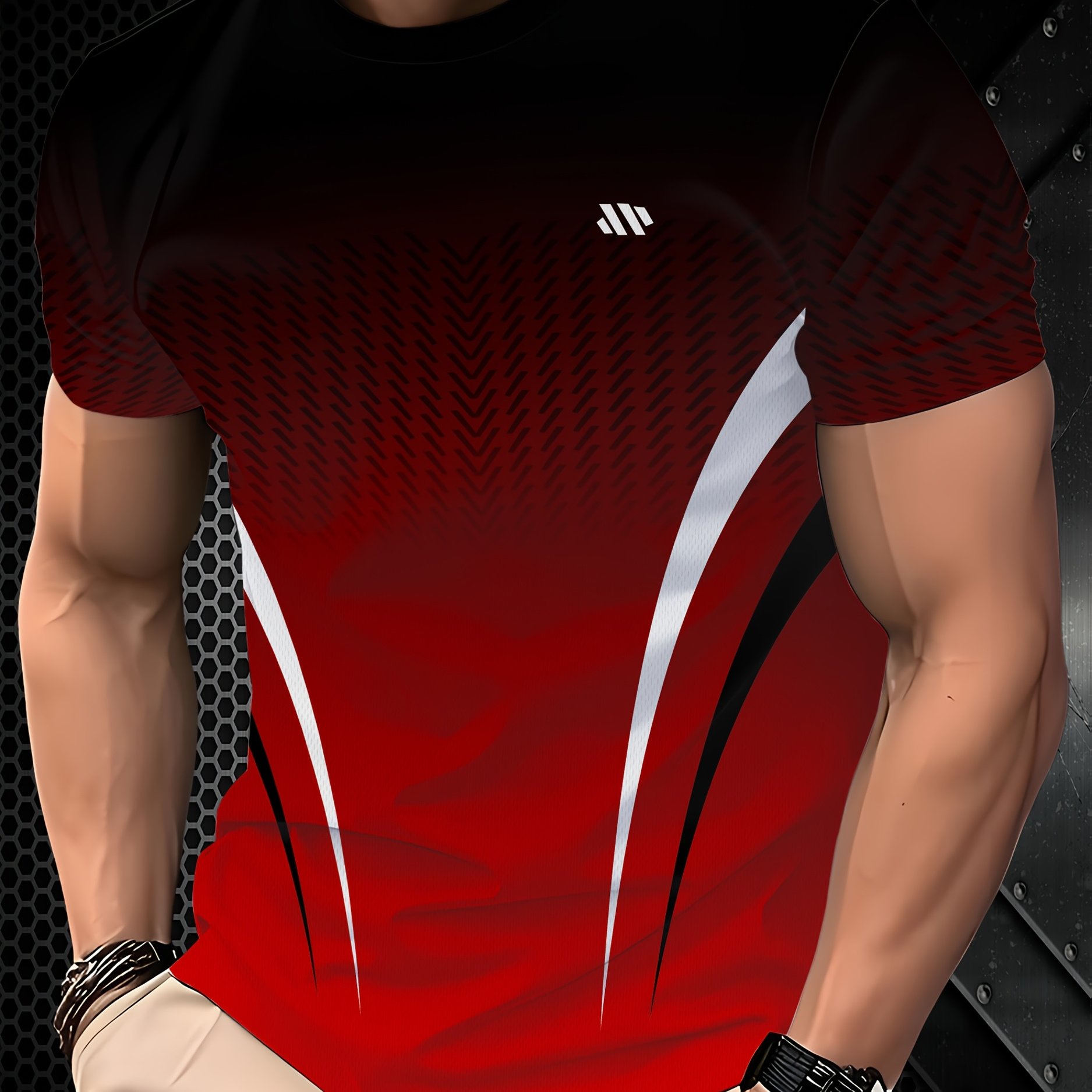 E-shop Sommer Herren 3D Schwarz-Rot Verlauf T-Shirt – Hautfreundlich & Atmungsaktiv, Bequem zu Tragen, Dynamisches Linien-Design – & Energiegeladen für