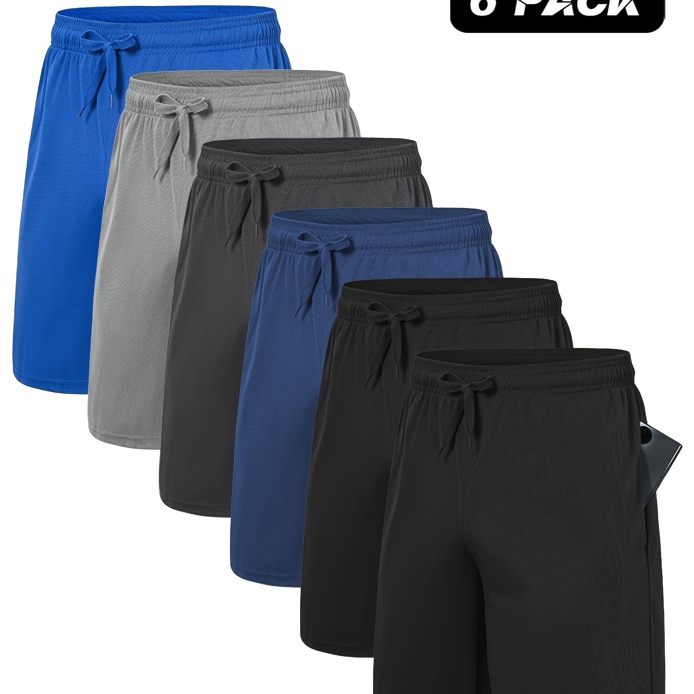 TEMU Set Of 6 Men's Summer Shorts, Designed For Quick Drying And Lightweight , Perfect For Athletic Workouts, Outdoor Activities, And Running, Featuring Breathable Mesh And Pockets