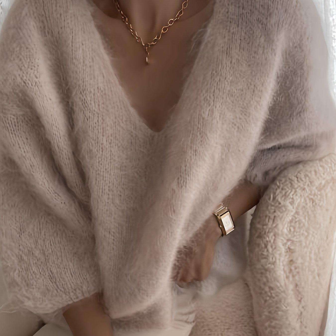 Lazy Half-sleeve Comfortable Women's V-neck Sweater - Niannian