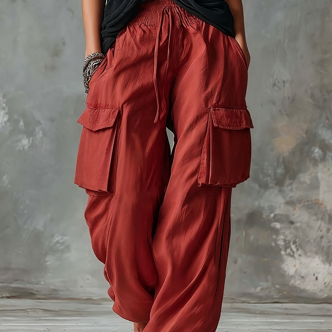 TEMU Women's Elegant Casual Outdoor Pocket Cargo Pants