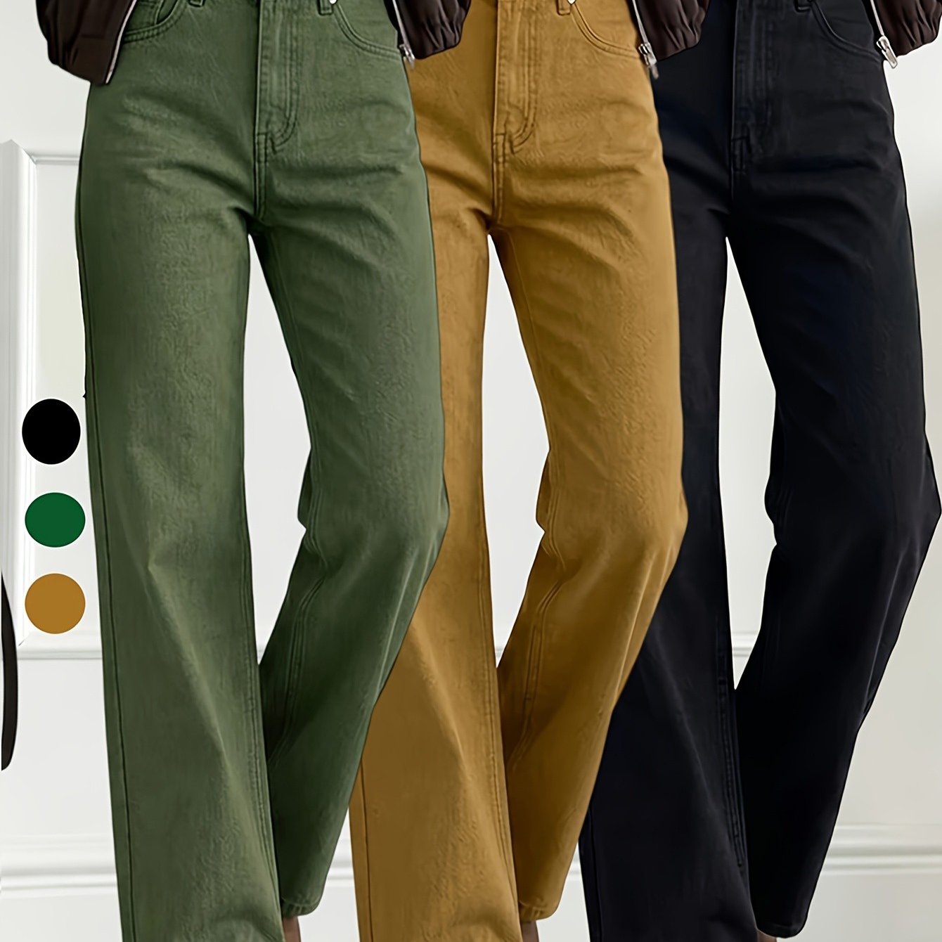 TEMU Women's High-waist Straight Leg Jeans, Casual Relaxed Fit Denim Trousers, Vintage Washed Wide-leg Pants With Pockets, Versatile Everyday