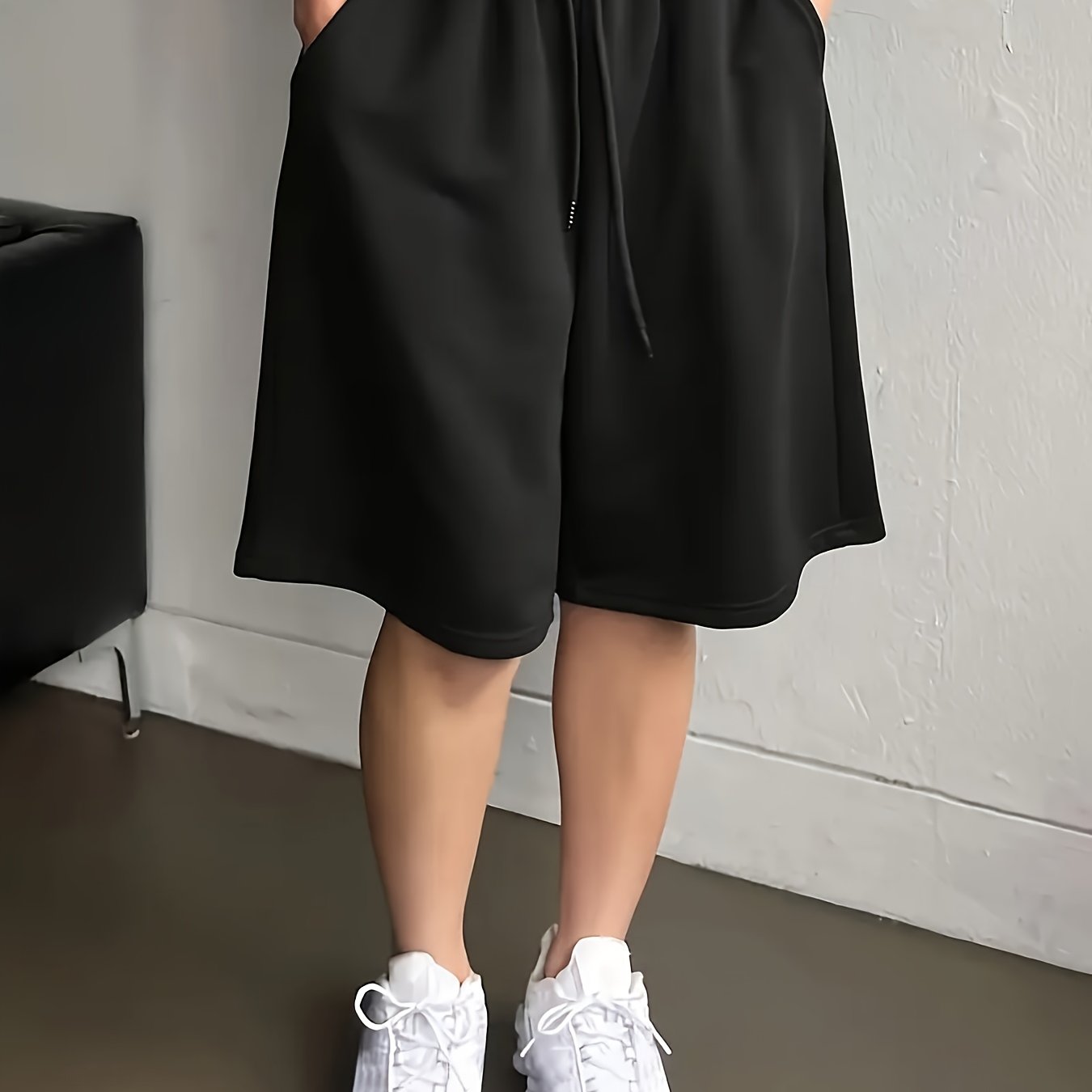 E-shop Plus Size - Plus Size - Plus Size Damen Freizeitmode Einfarbig, Maschinenwaschbarer Stoff mit Shorts mit Kordelzug-Tasche, Geeignet für Tägliche