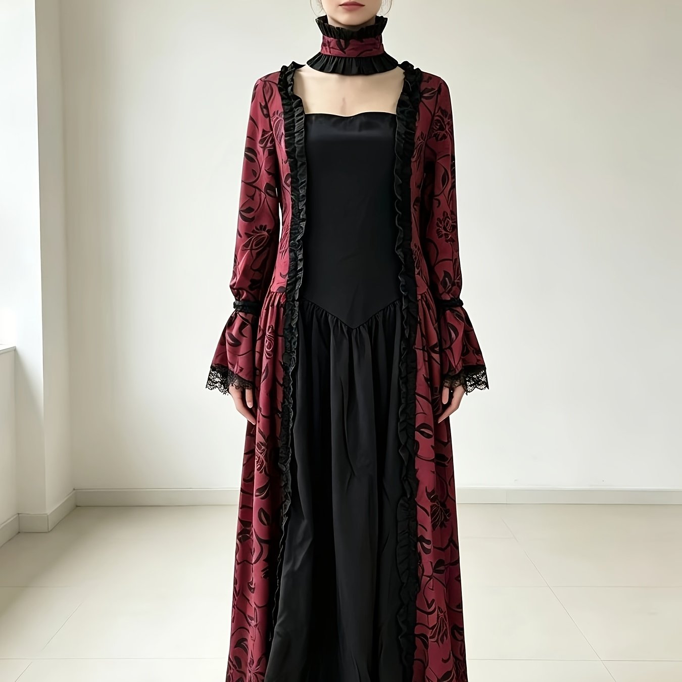 Plus Size, European And American Court Print Dress Victorian Gown Long Dress Performance Costume