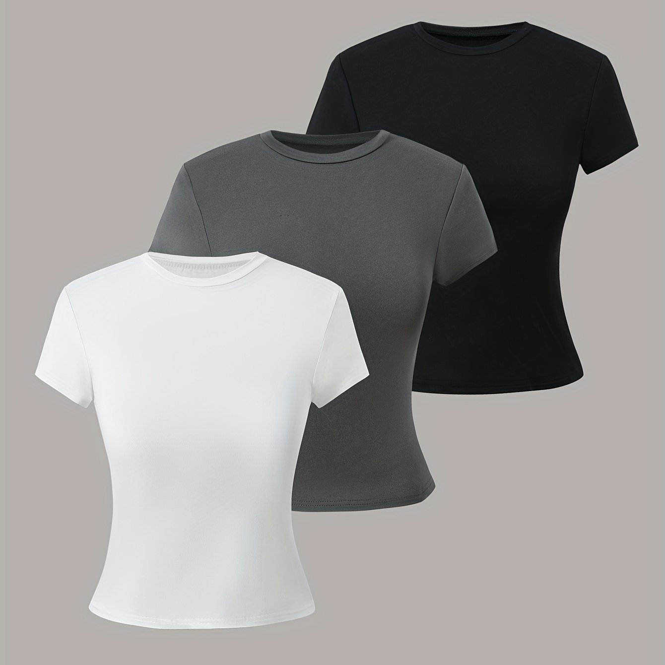 Image of 3pcs Set Round Neck Short Sleeve T-shirt Girls -match Round Neck Top