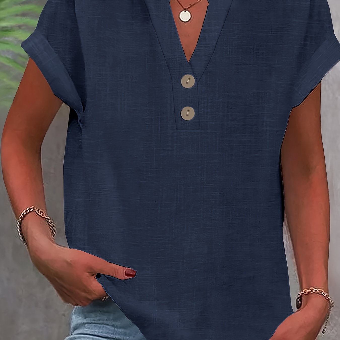 E-shop Damen-Oberteil in einfarbigem neuen Stil für Frühling/Sommer, kurzärmelig, elegant vielseitig