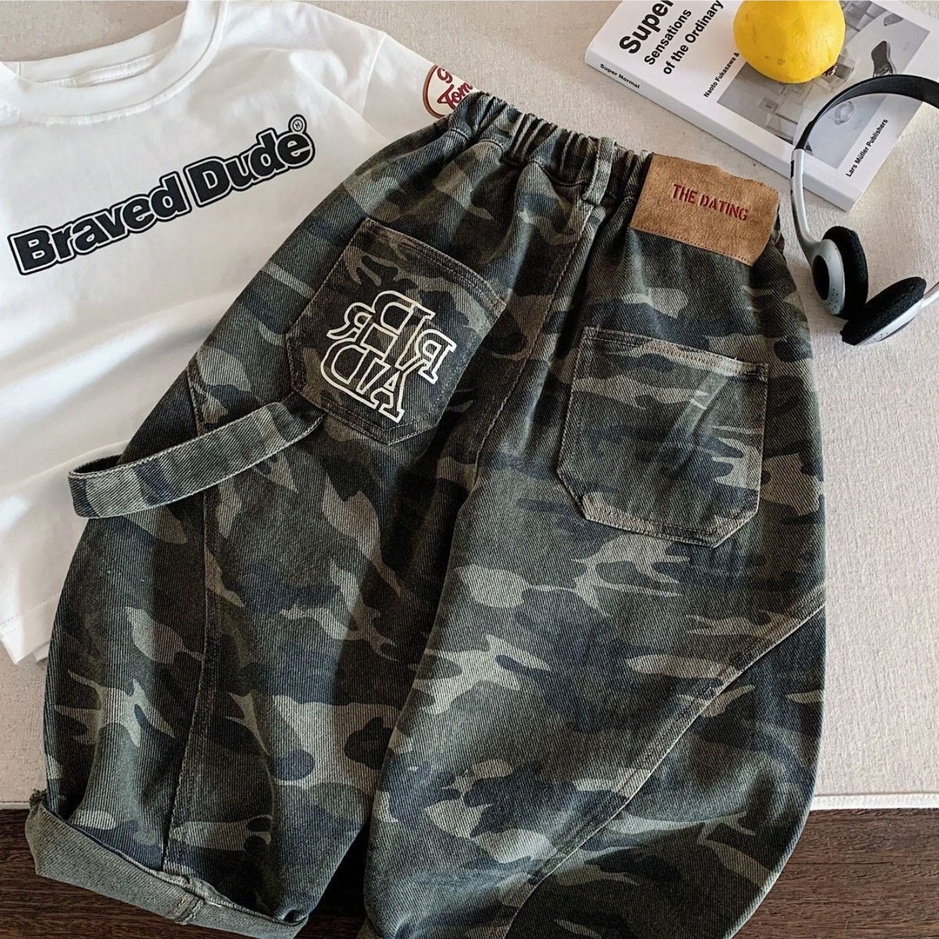 TEMU Pantalon décontracté camouflage pour garçons (Printemps/Automne) : Pantalon en jean droit style cargo avec une esthétique tendance, adapté aux