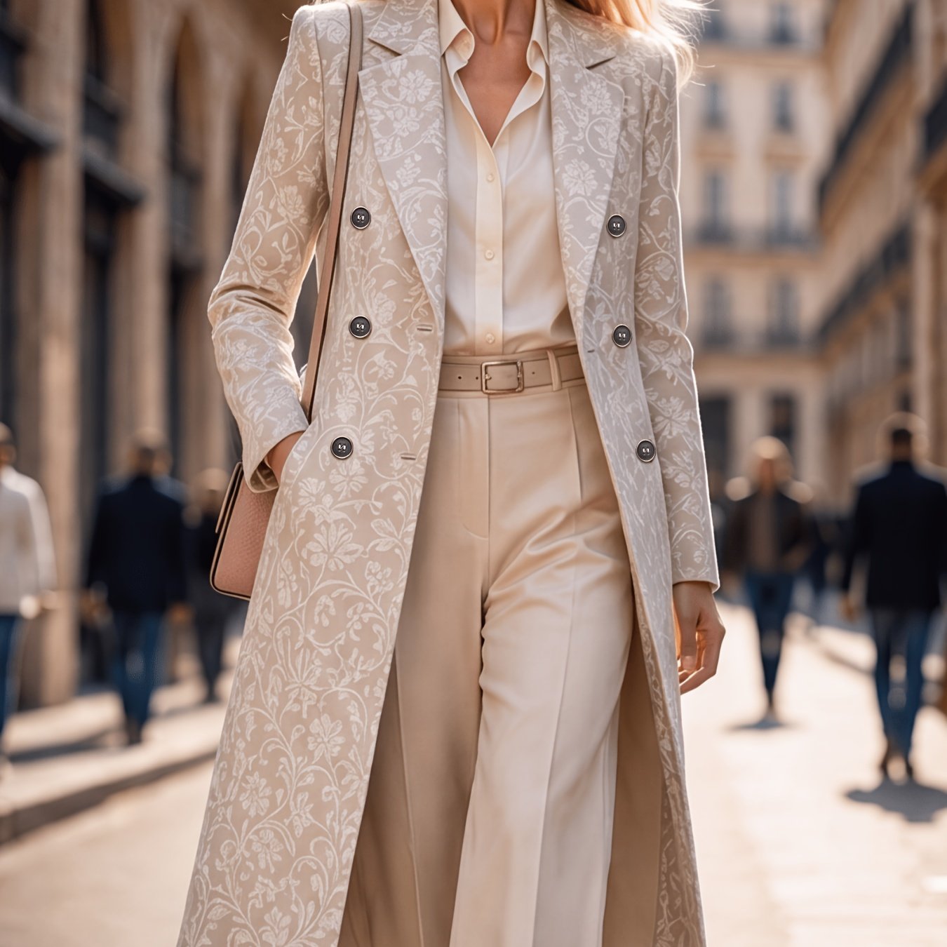 TEMU Women's Spring Autumn Printed Long Blazer, Double-breasted Coat With Lining And Pockets