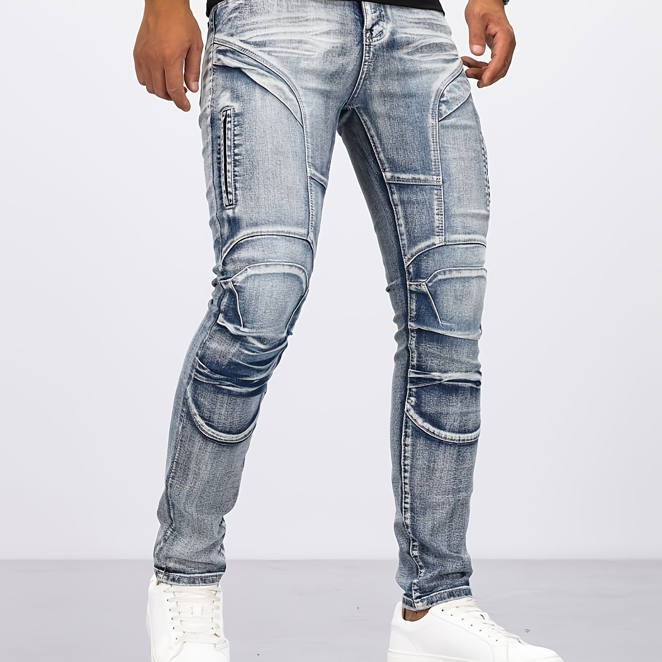 TEMU Jeans De Motociclista Ajustados Casuales Para Hombre, Pantalones De Mezclilla De Estilo Urbano Ajustados