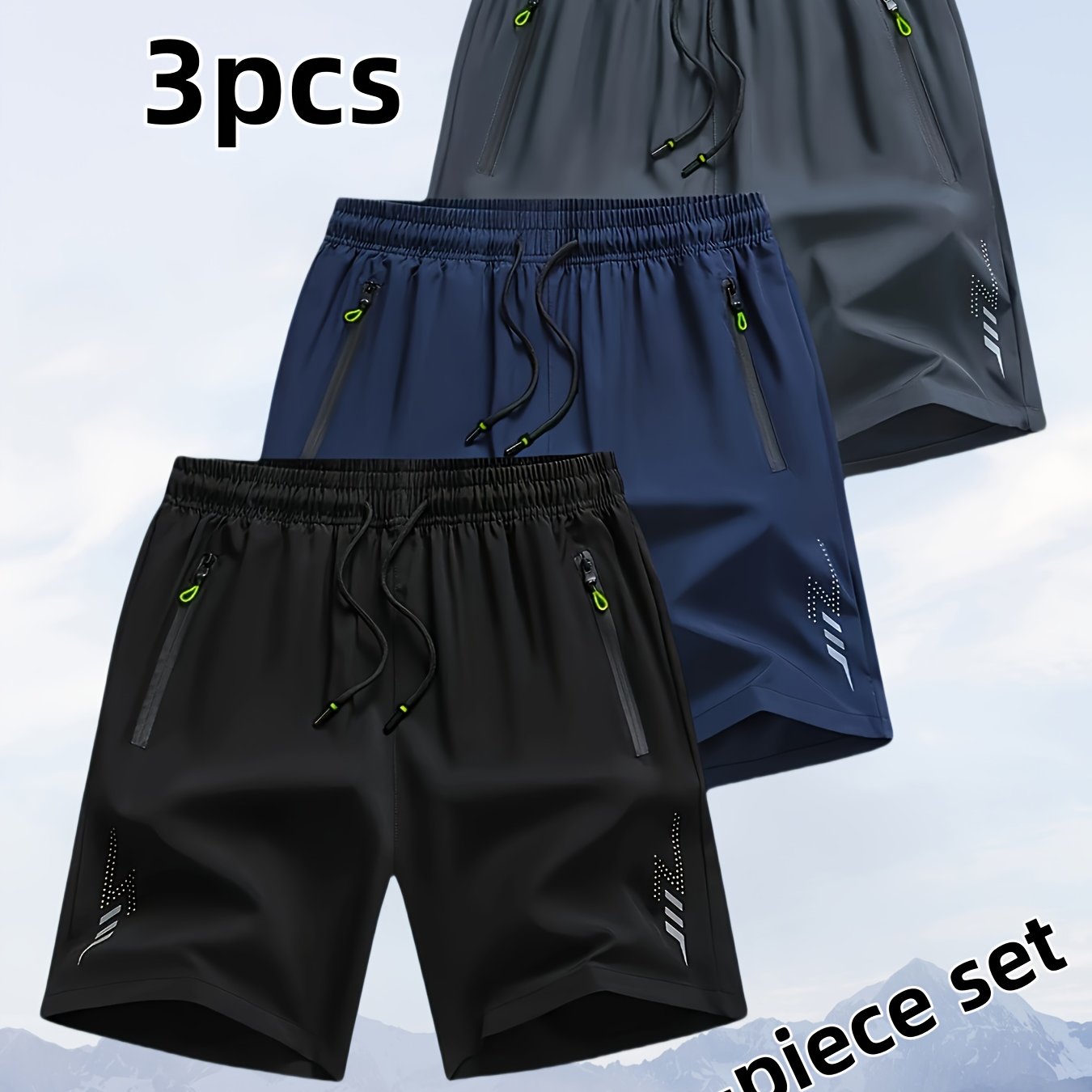 TEMU Ensemble de 3 shorts , shorts décontractés et sportifs pour homme, shorts respirants à séchage rapide avec poches zippées double face, adaptés