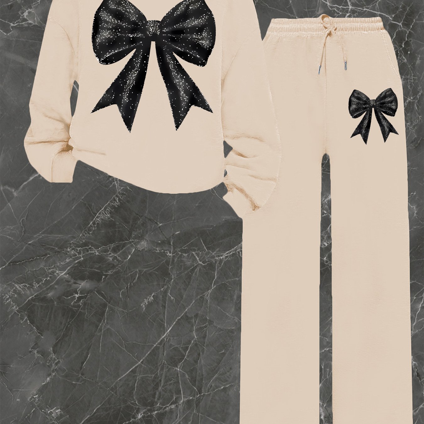 TEMU Graphic Print Two-piece Set, Crew Neck Sweatshirt And Pants, Women's Clothing