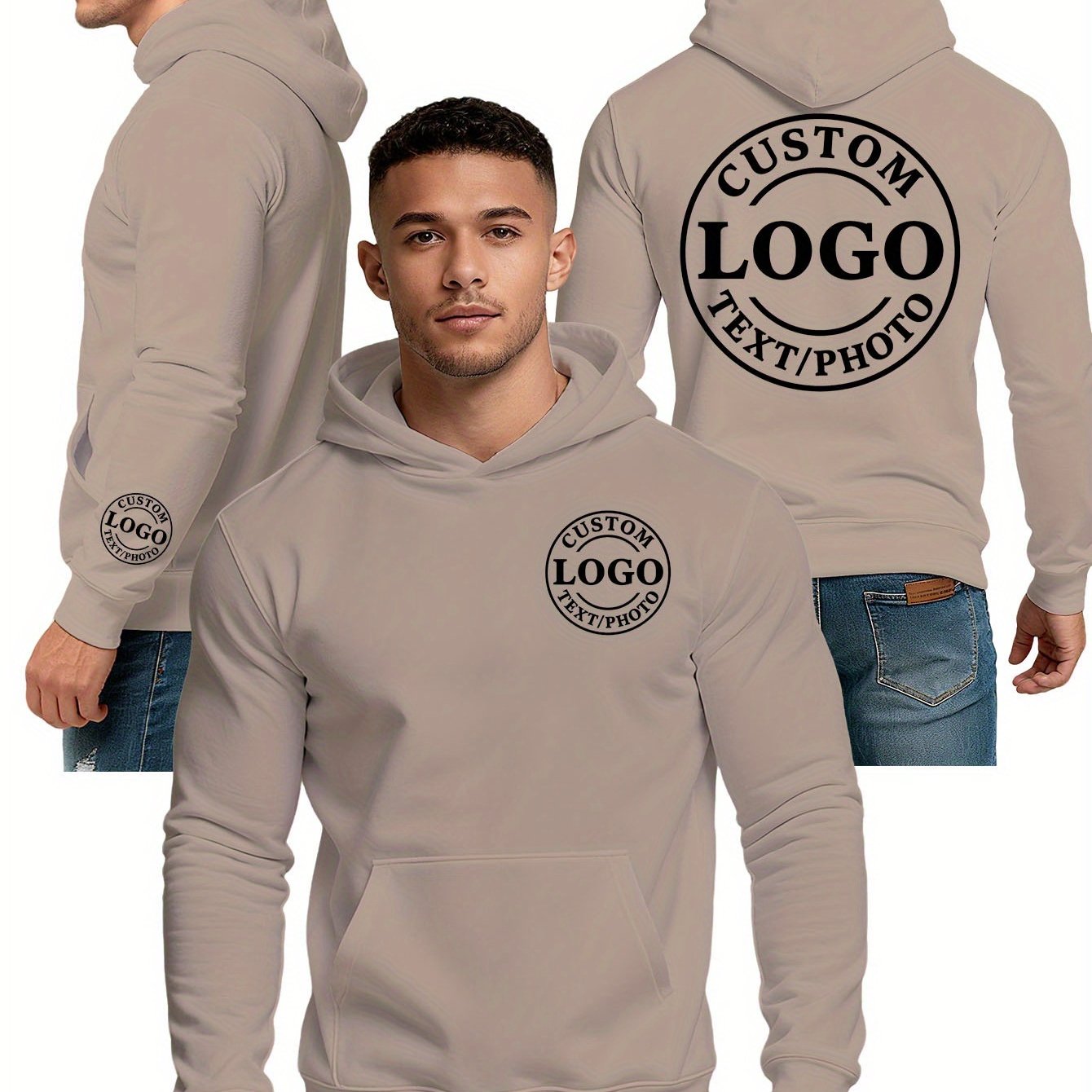 TEMU [Aangepast Product] Lichtgewicht Hooded Sweatshirt, Gepersonaliseerde Heren Hoodie, Kan Prints in 3 Gebieden Personaliseren: Borst, Rug en