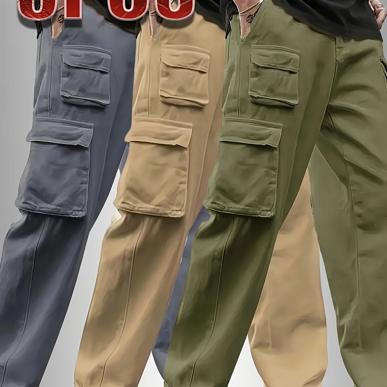 TEMU 3pcs Set - Men's Sportswear - Multi-functional - Workwear Trousers - Pockets - Elastic Drawstring - Comfortable Fabric - Suitable For Spring And