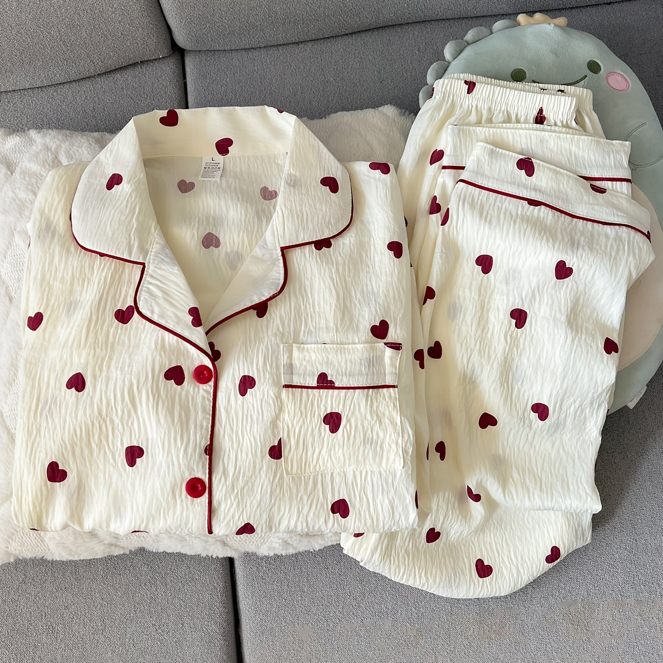 E-shop Damen Pyjama Frühling Herz Langarm Süß Niedlich Herbst Oberbekleidung Hauskleidung Set 2-teilig Outfit Frühling Herbst Sommer Klimaanlage Outfit