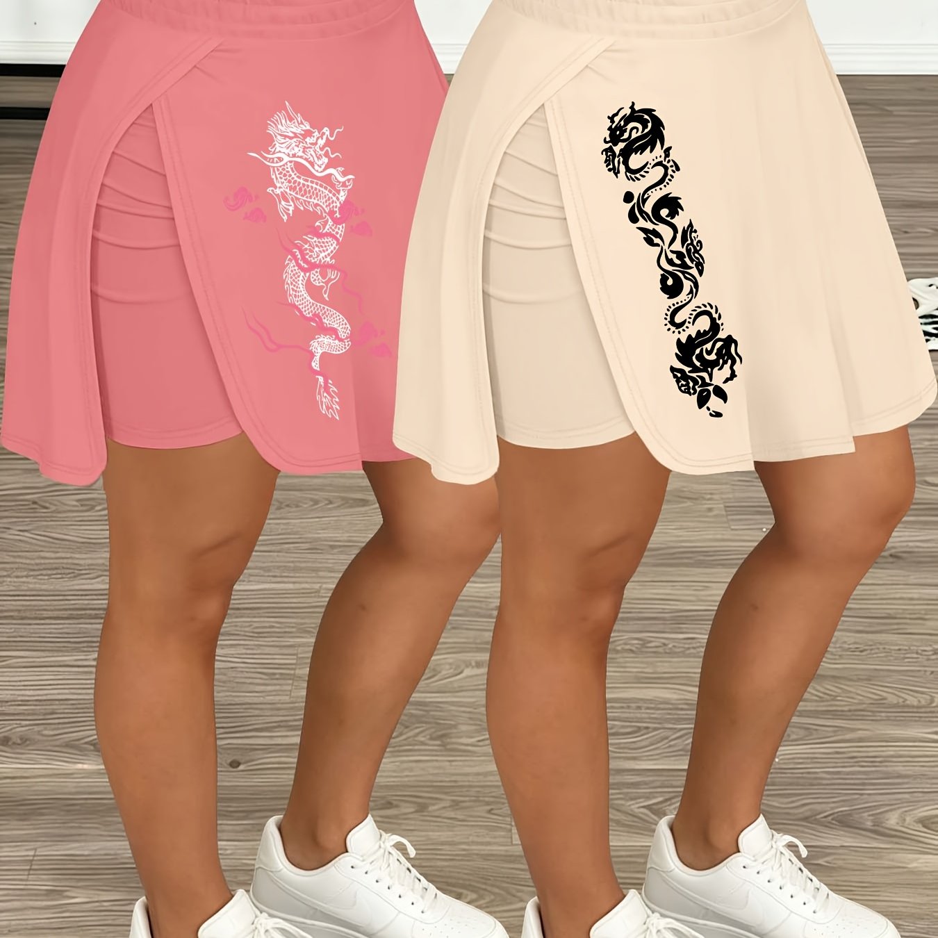 TEMU 2026 Spring/summer Hot New Arrival Women' Casual Light Y Trendy Cool Dragon Totem Print Versatile Commuter Streetwear Short Women's Bottom Wear