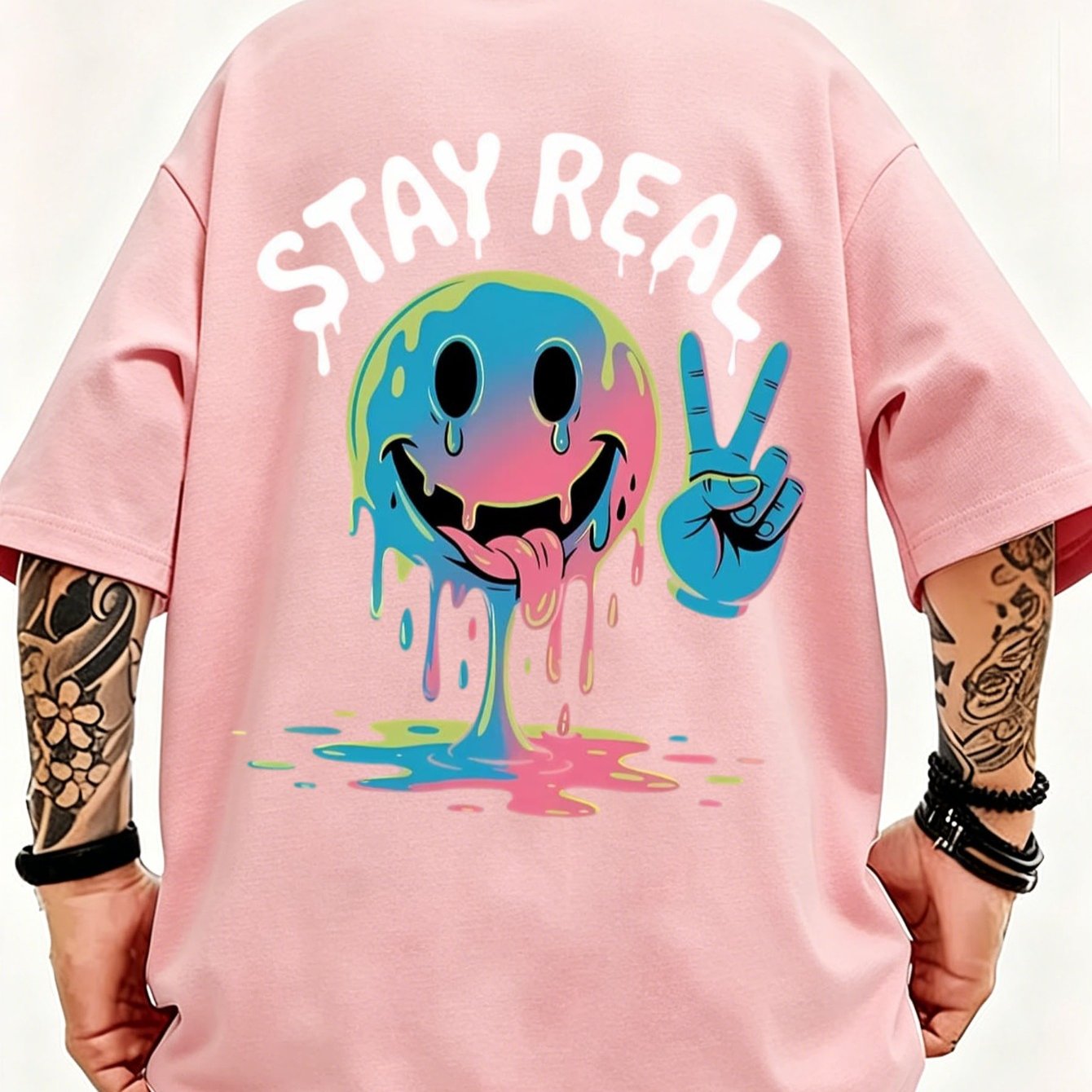 Image of 'acid Melt Smile Graphic Tee | Psychedelic Face Print | 2026 Summer Men's Black Oversized T-shirt'