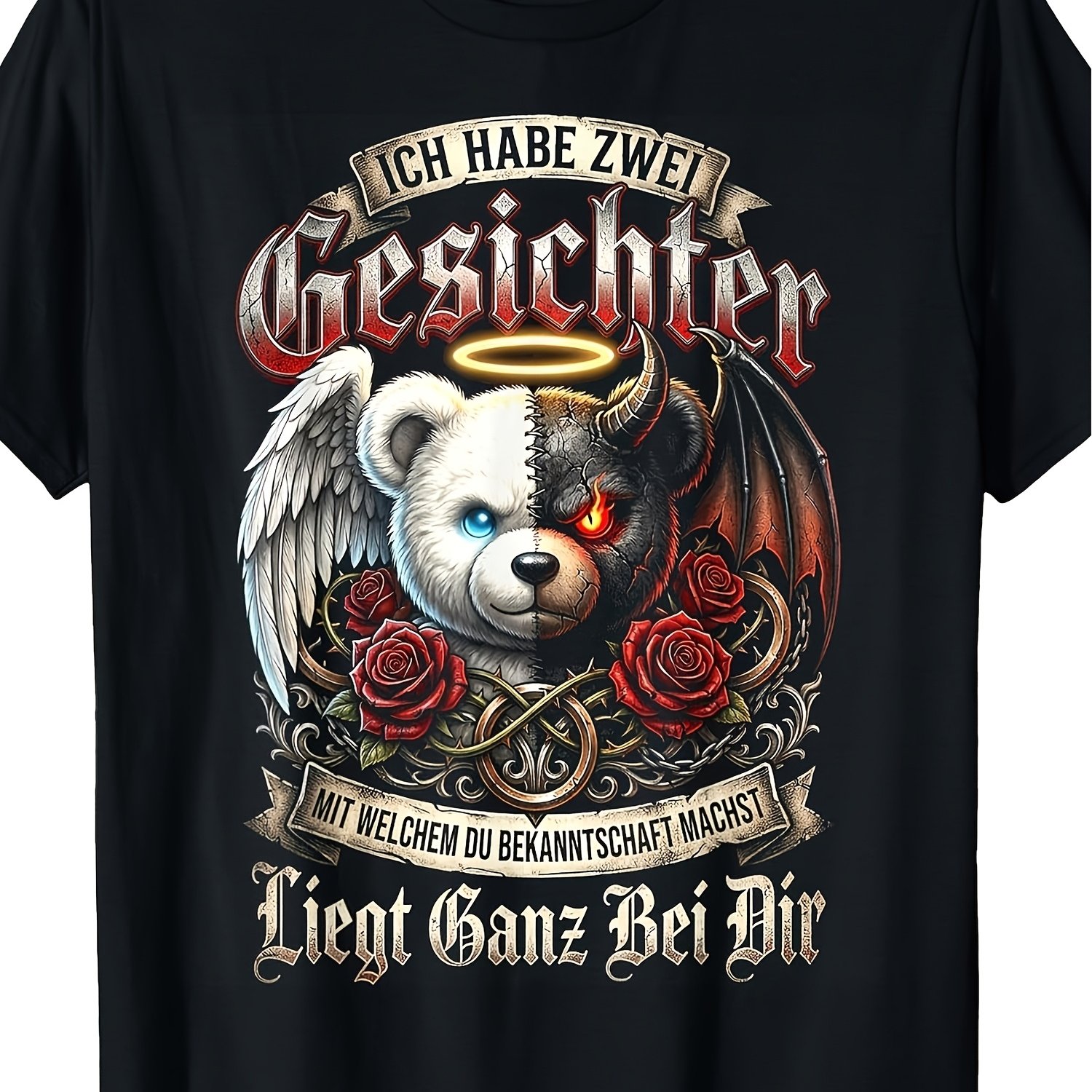 Image of Zwei Gesichter Spruch Engel Teufel Sarkasmus T-shirt Men's Black Tee Versatile Perfect For Home|gifting|work|outdoor (mother's Day|valentine's Day|birthdays) S-3xl Unisex