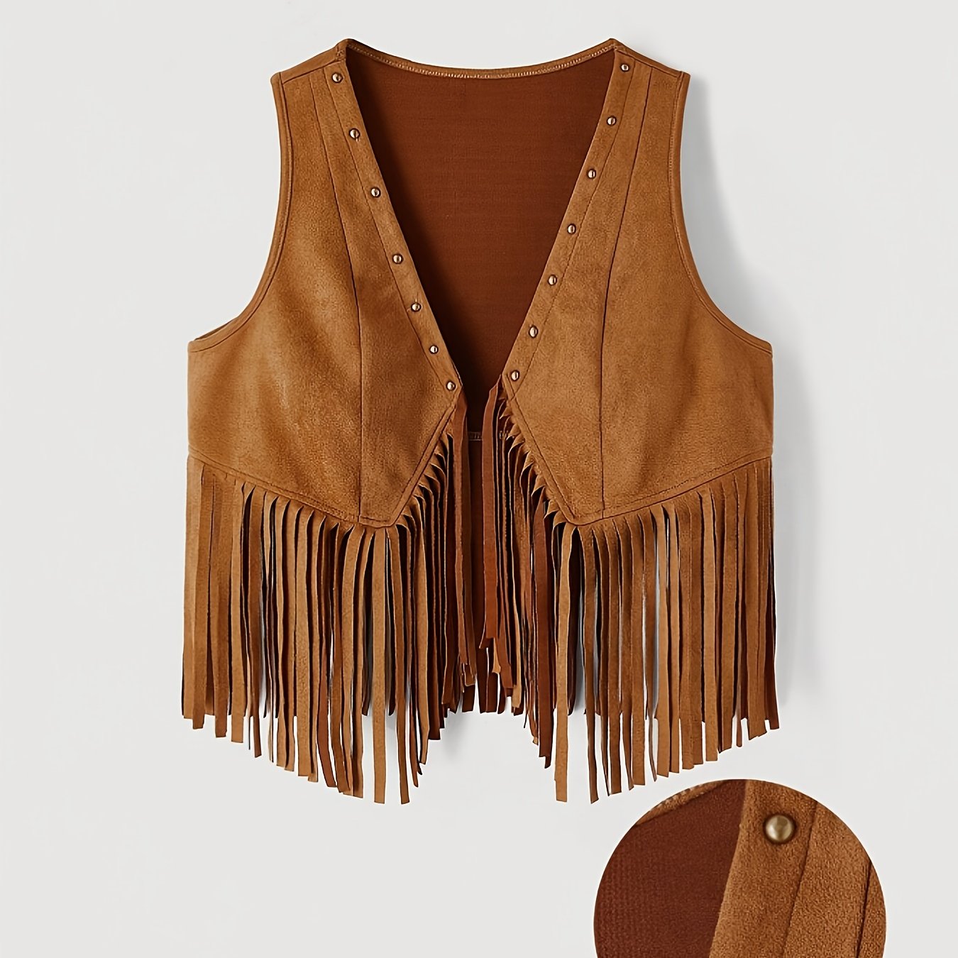 TEMU Veste d'automne pour femmes, unie, manches, en similicuir, avec ourlet à franges, vêtement décontracté, tenue , vêtements d'Halloween pour