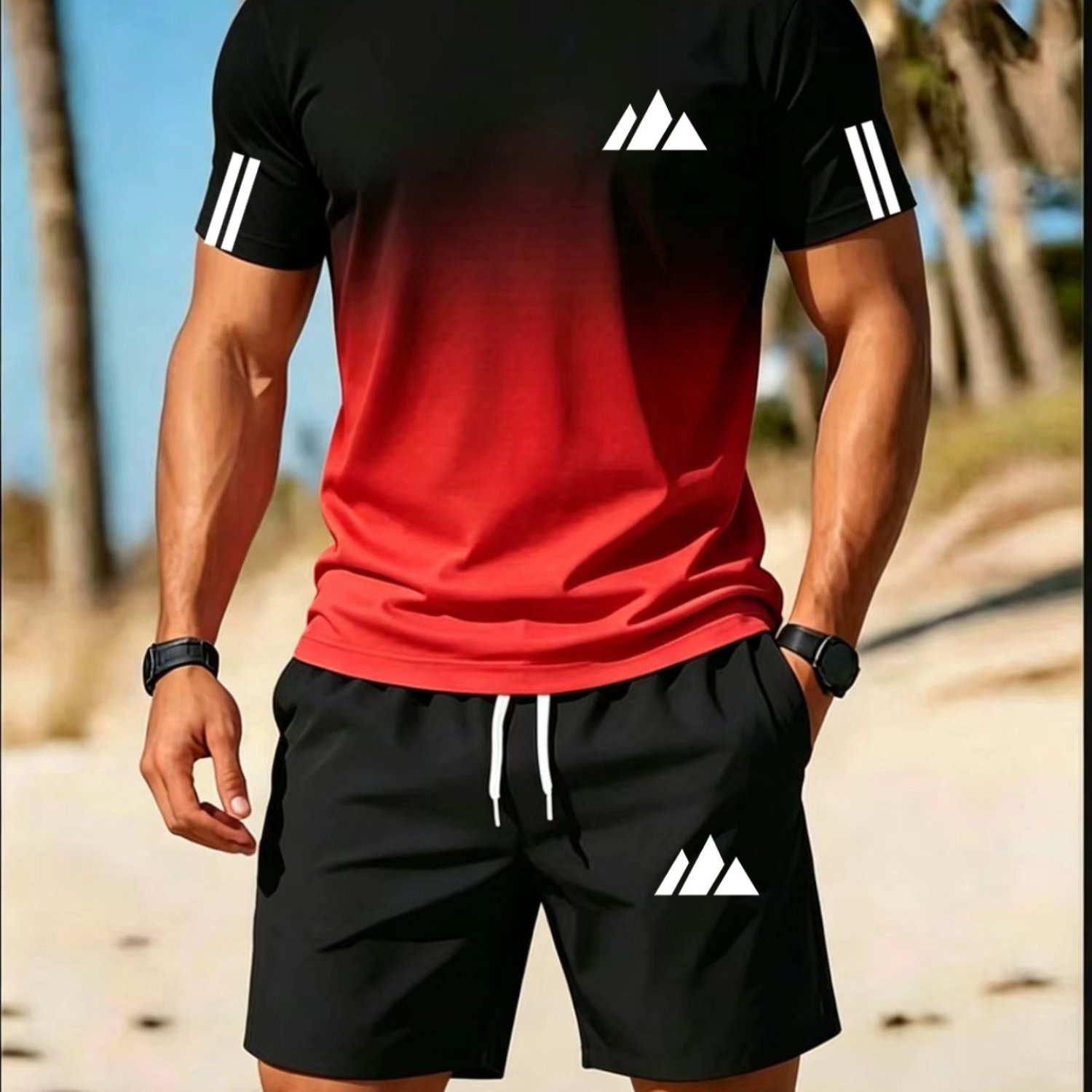 TEMU Men's Short-sleeved Light Color-changing Round Neck Top T-shirt Breathable Quick-drying Training Suit