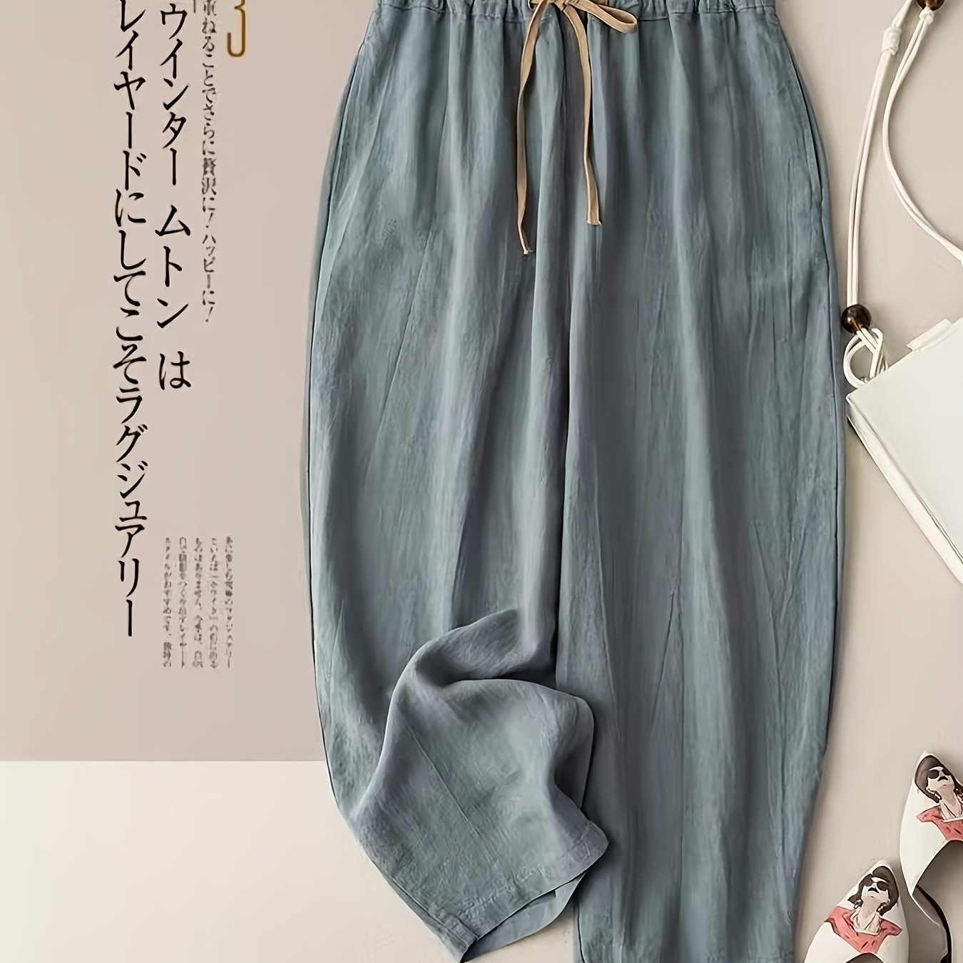 TEMU 【商品名】アンド カジュアル ワイドレッグパンツ。春夏レトロルーズ ストレートレッグパンツ。簡単でレディースのズボン