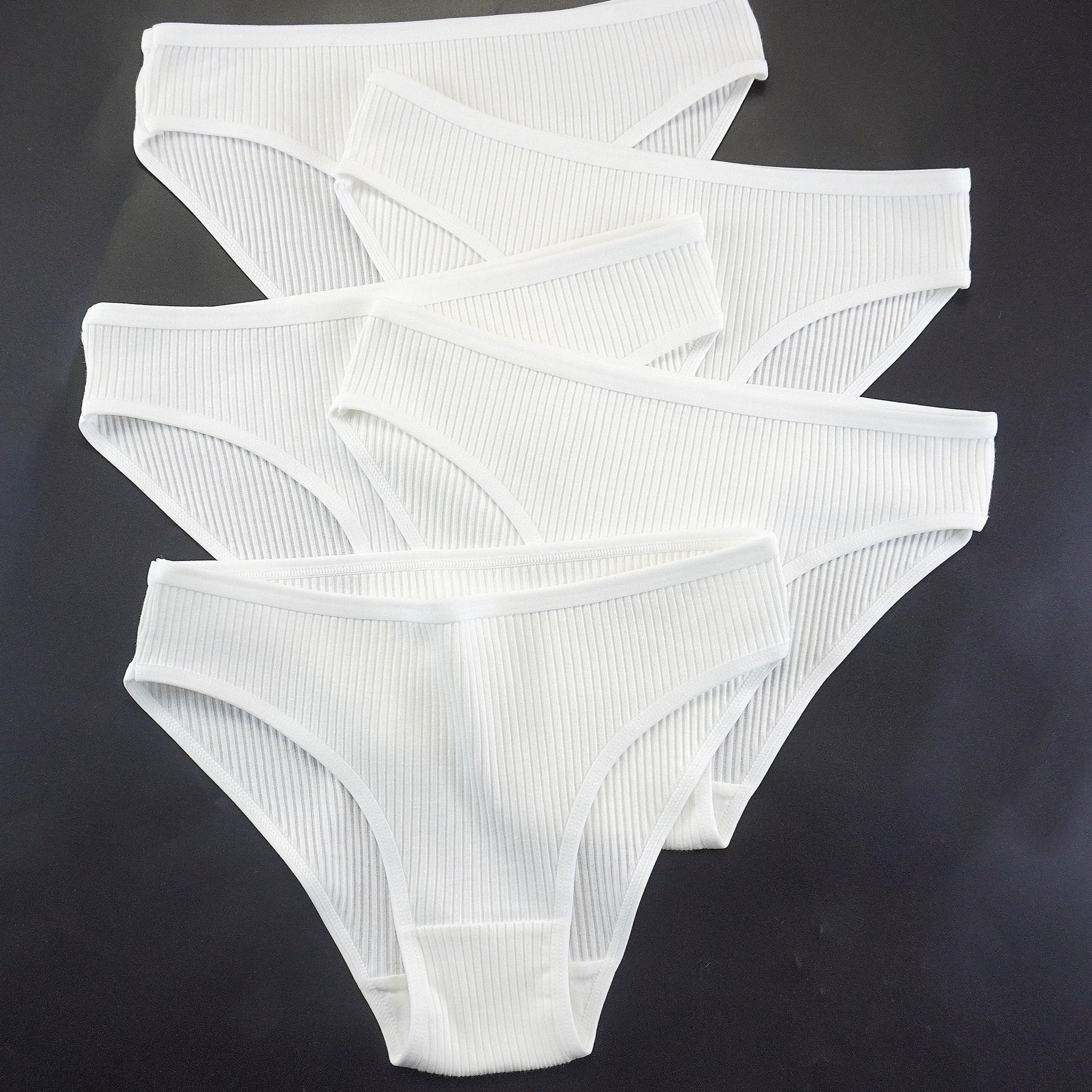 Image of 5pcs Ribbed Briefs Women Panties Sports Lady Solid Color Underwear
