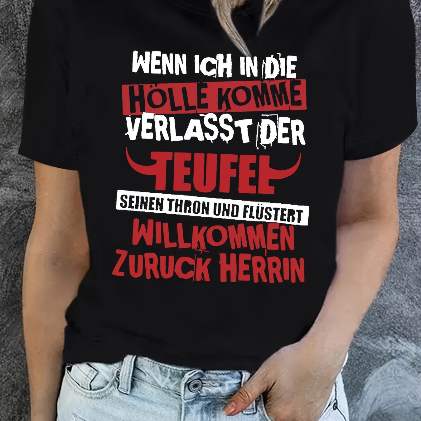 German "if I..." Printed Women's Round Neck Short Sleeve T-shirt For Spring And Summer