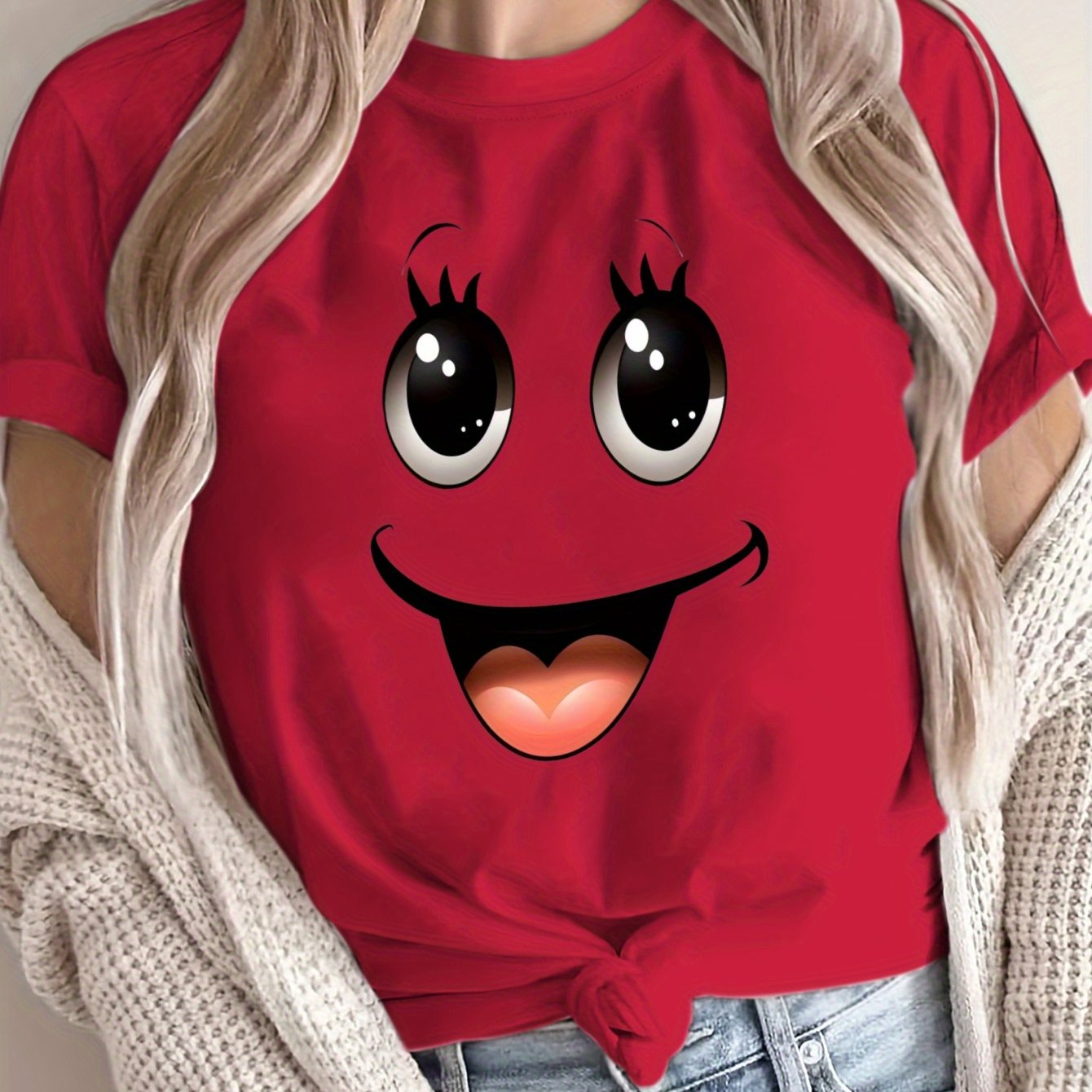 TEMU Women's Loose Large Size T-shirt, Spring And Summer Round Neck Casual Short Sleeve, Comfortable Breathable Fabric, Casual Style