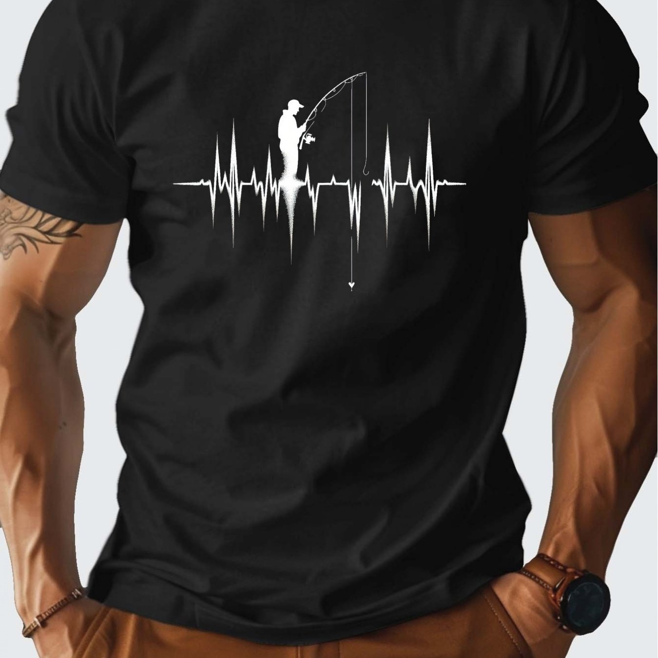 TEMU Silhouette Ekg Pure Cotton Men's Tshirt Comfort Fit