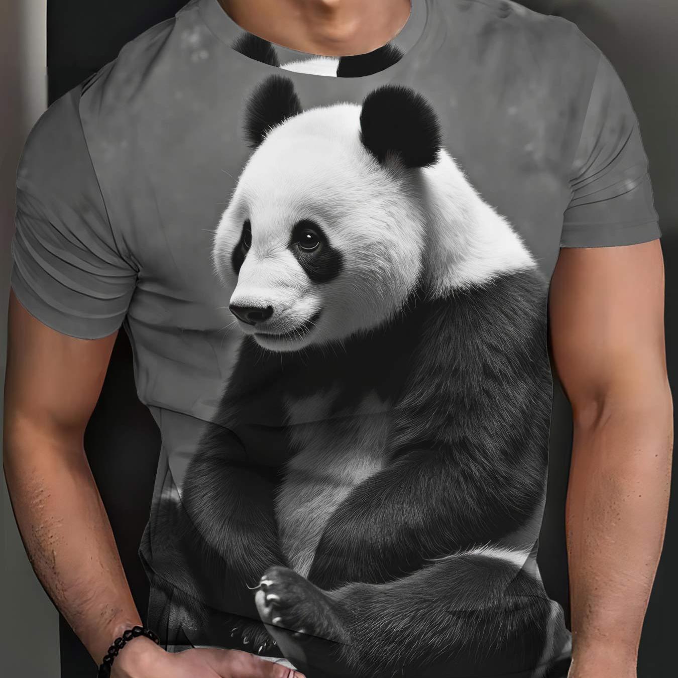 TEMU Men's Novelty T-shirt, Stylish Short-sleeve Top Featuring A Minimalist Black And White Panda Design. Trendy And Versatile, With A And Machine