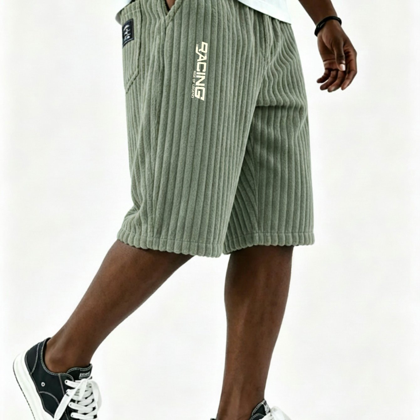 Image of Corduroy Cargo Shorts With Multi-pocket - Loose Straight Fit Breathable Corduroy Shorts Suitable For Outdoor, Casual Wear & Everyday Use, Corduroy Cargo Shorts With Logo Print (hand Washable)