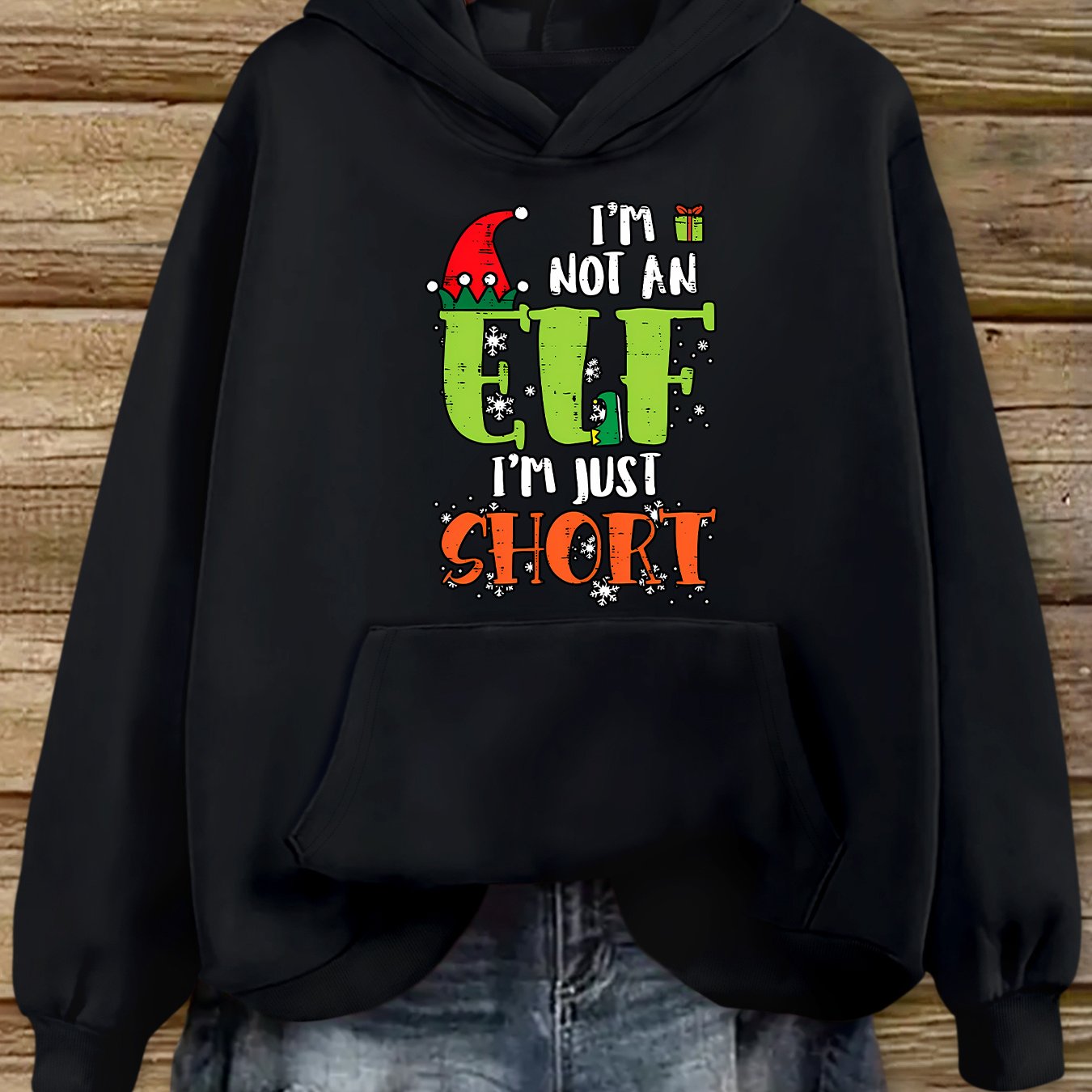 TEMU Christmas Outfit For Women, An Elf, I'm Just A Short Letter Print Fashion Casual Sports Loose Party Comfortable Long Sleeve Pullover Sweatshirt