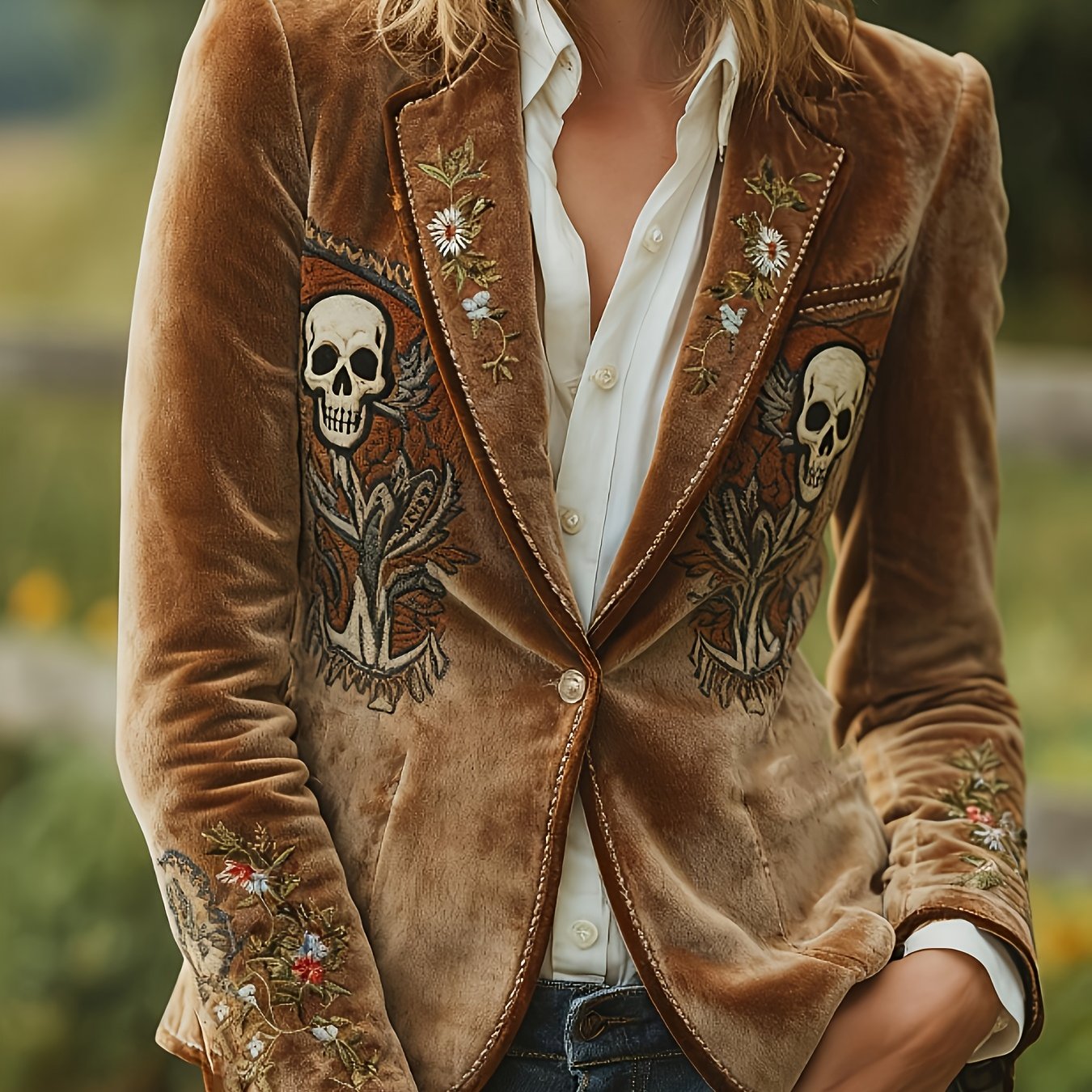 Printed Design Not Textured Autumn And Western Retro Style With Print Commuting Fashion Women's Suit Jacket Niche Design Women's Suit Jacket