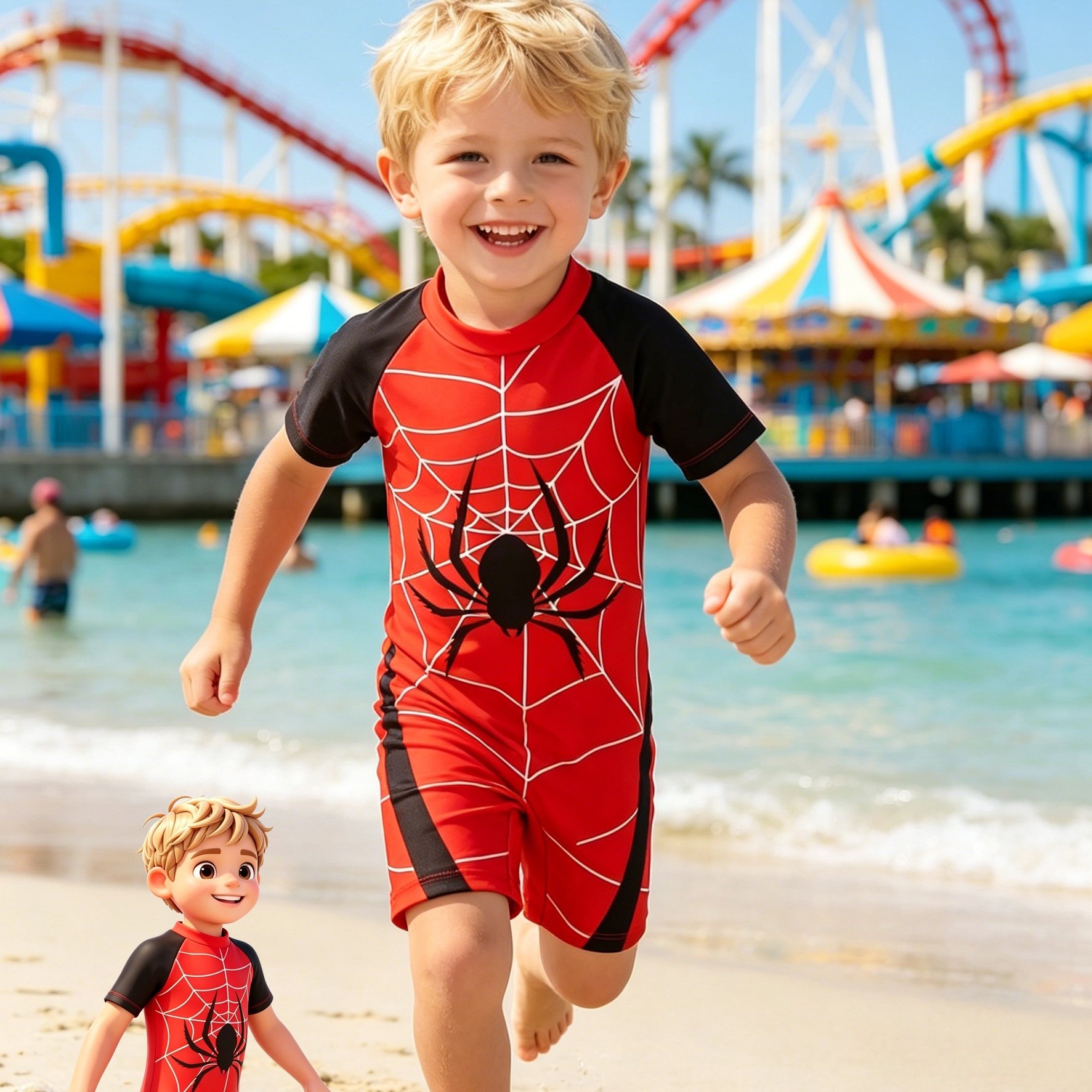 TEMU Spider Pattern Spring Summer Beach Swim Trunks With Crotch Cover Swimming Pool