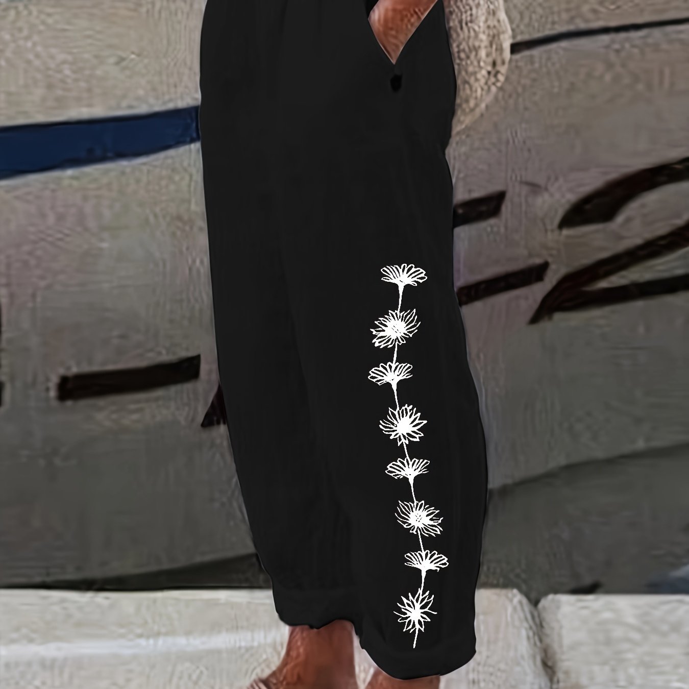 Plus Size, Women's Big Size Temperament Casual Digital Printed Straight Leg Pants