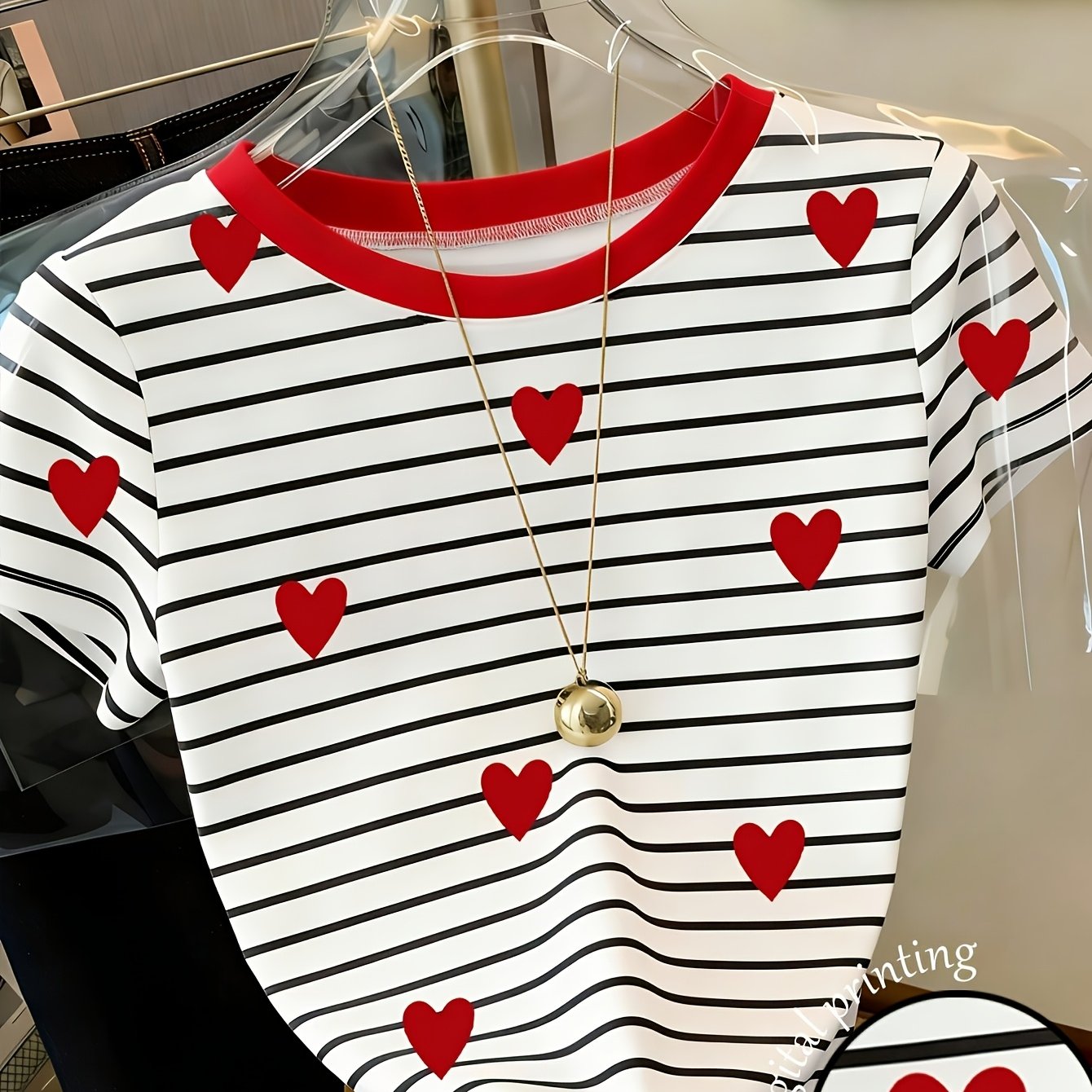 TEMU Cloud Directional Spring/summer Trendy Women's Color-block Heart Print Loose Fit T-shirt
