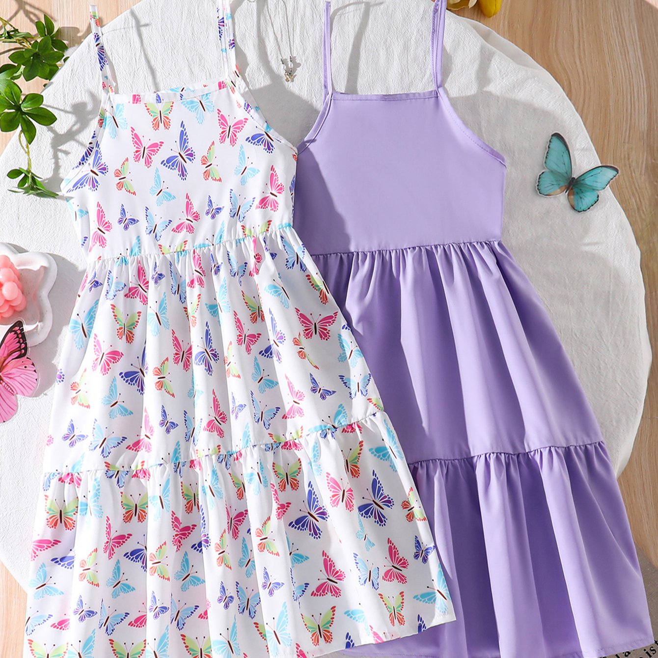 TEMU 2pcs Set Youth Casual Dress, Elegant Camisole Dress With , /summer Fashion For Girls, Featuring A Full Print Design, Suitable For Outdoor