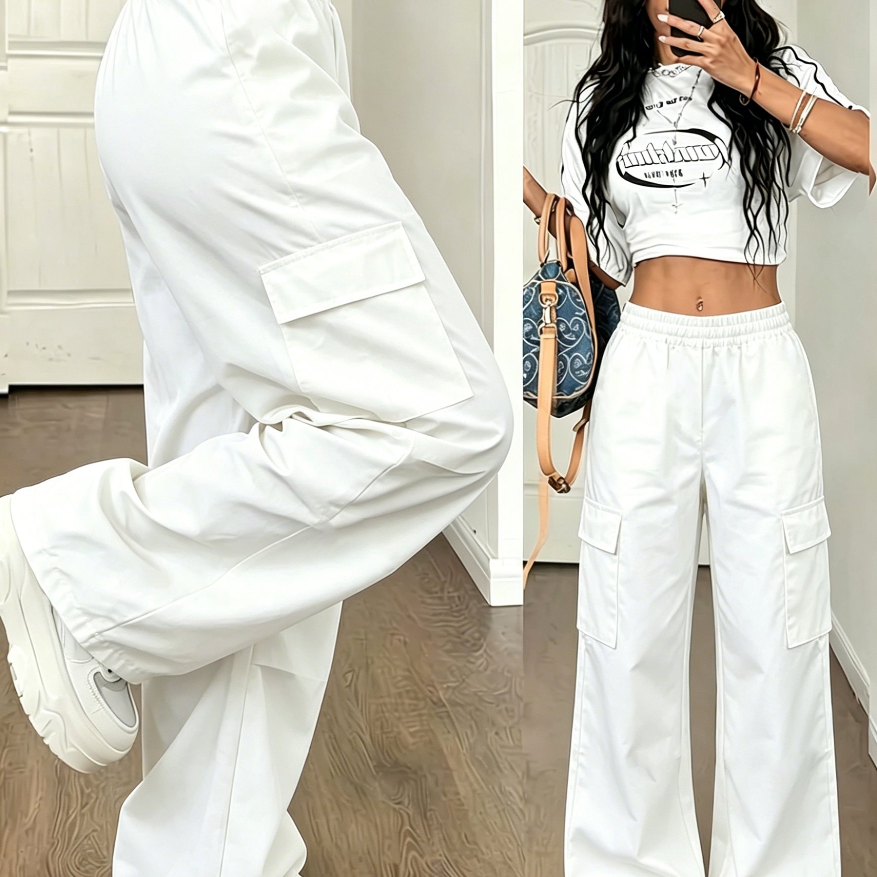 TEMU Fashion Women's Cargo Pants Cool With Pockets Hot High Waist Cargo Trousers Suitable For Outing//commuting Style | Versatile Fashion Women's