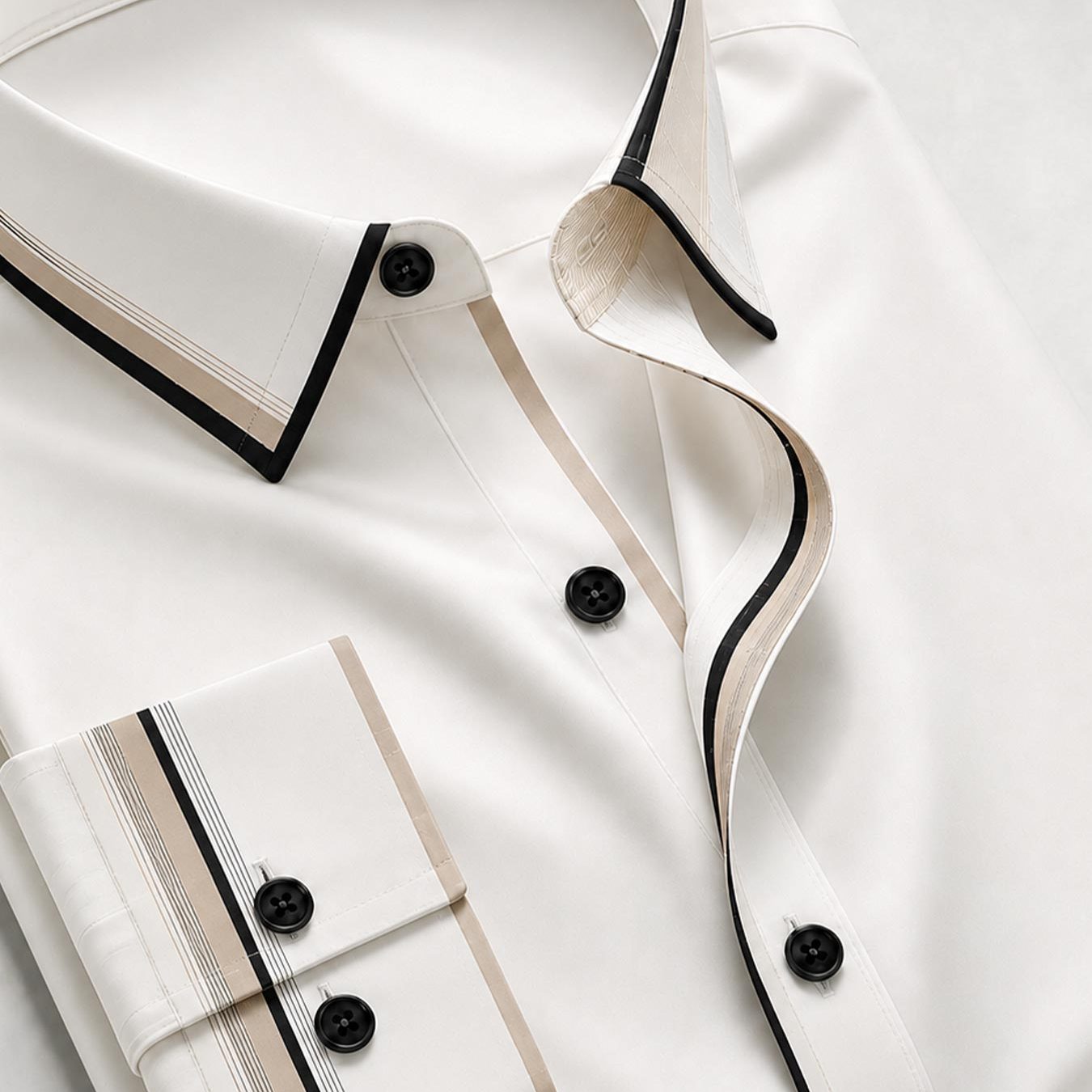 Men's Lapel Long Sleeve Shirt Elegant Striped Trim Perfect For Business Meetings And Formal Events
