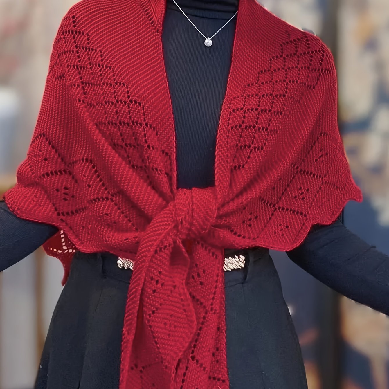 TEMU Scialle cavo da donna, cappotto corto avvolgente con cintura in pizzo a diamante, elegante cardigan a cappuccio, sciarpa da spalla casual