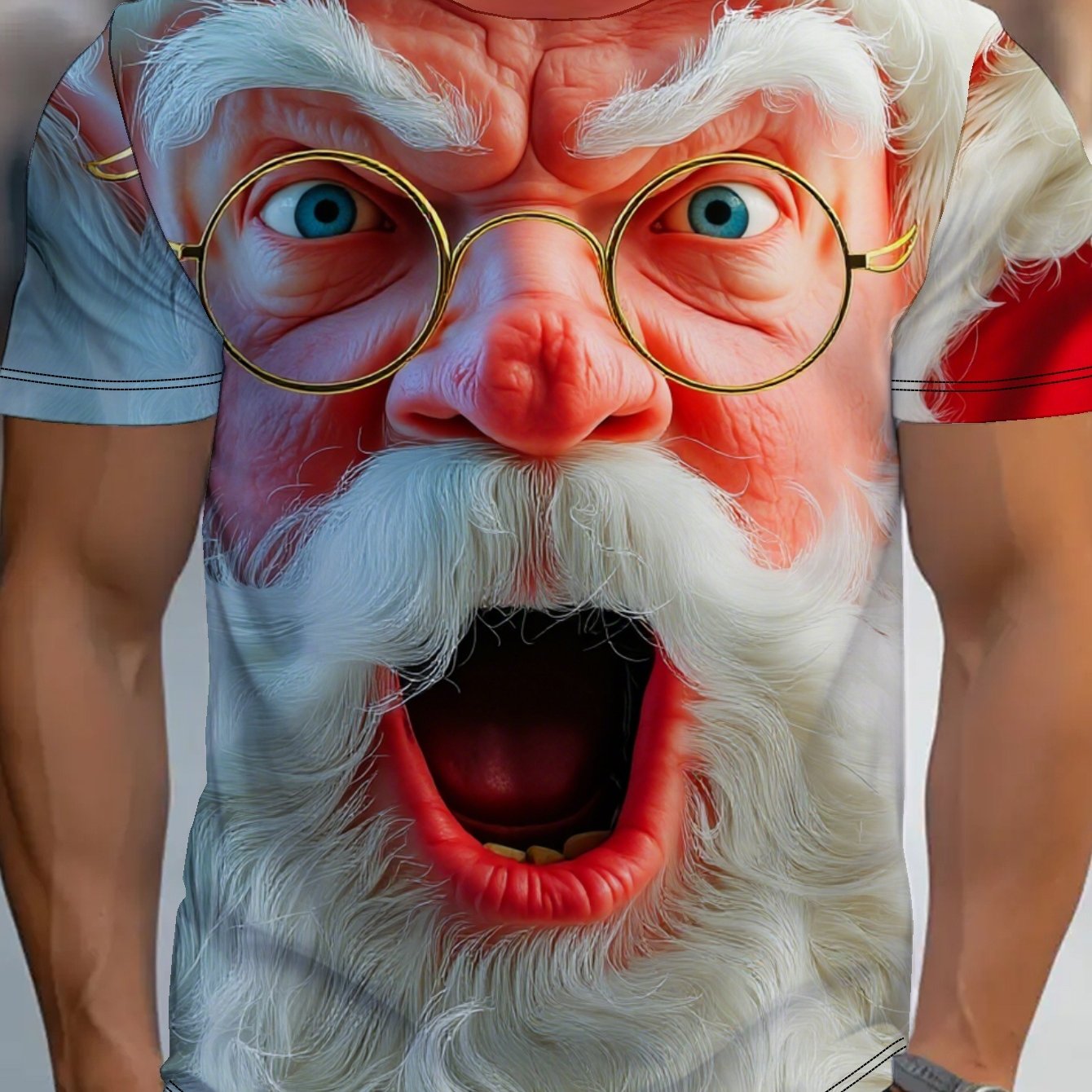 TEMU Men's Print Santa Claus T-shirt - Features A Full-body Print With Facial And Beard Design, Perfect For Casual Summer Wear And Christmas Parties,