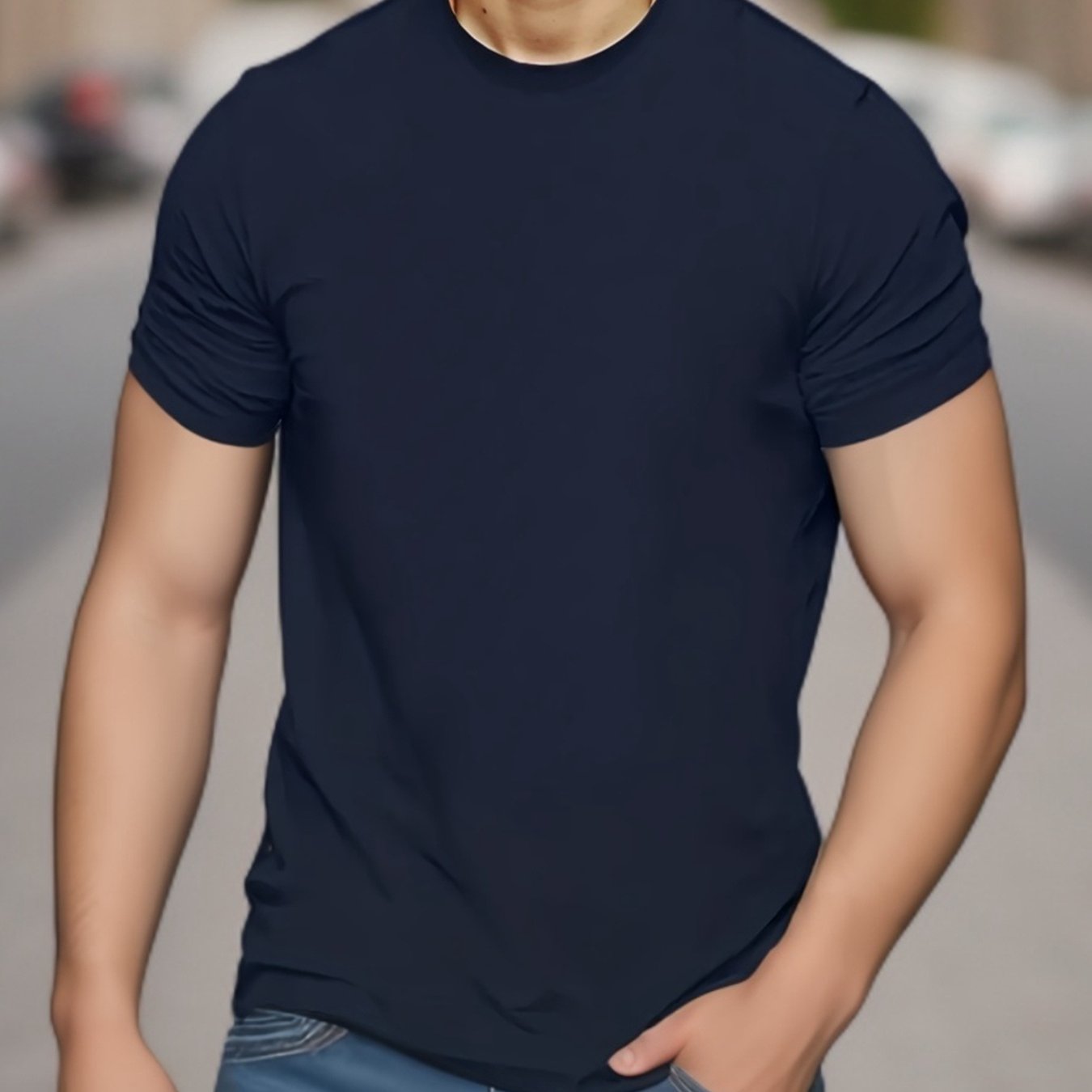 TEMU Solid Color Men's Casual Round Neck Short Sleeve T-shirt Comfortable Fashion