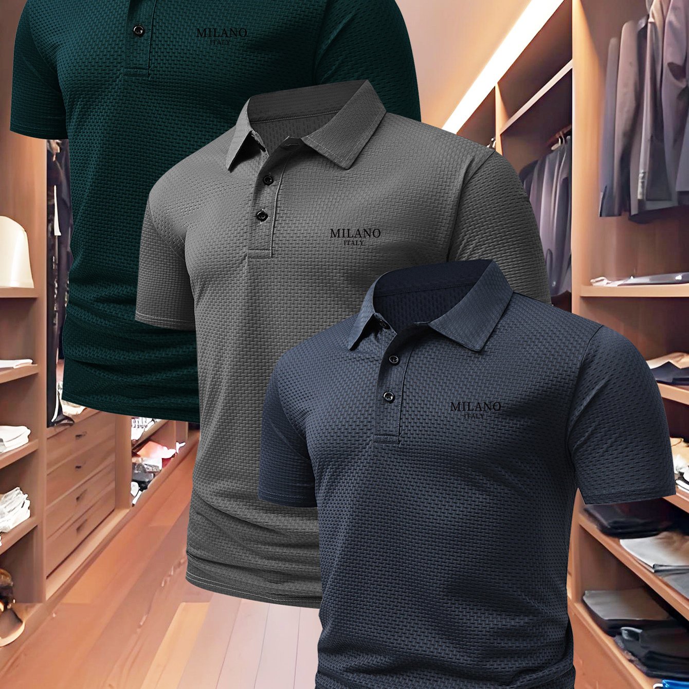 TEMU Three-pack , Summer Short Sleeve Shirt! Hot New Jacquard Fabric Quick-dry Lightweight Breathable & Dry Men's Color Block Collar Sports Leisure