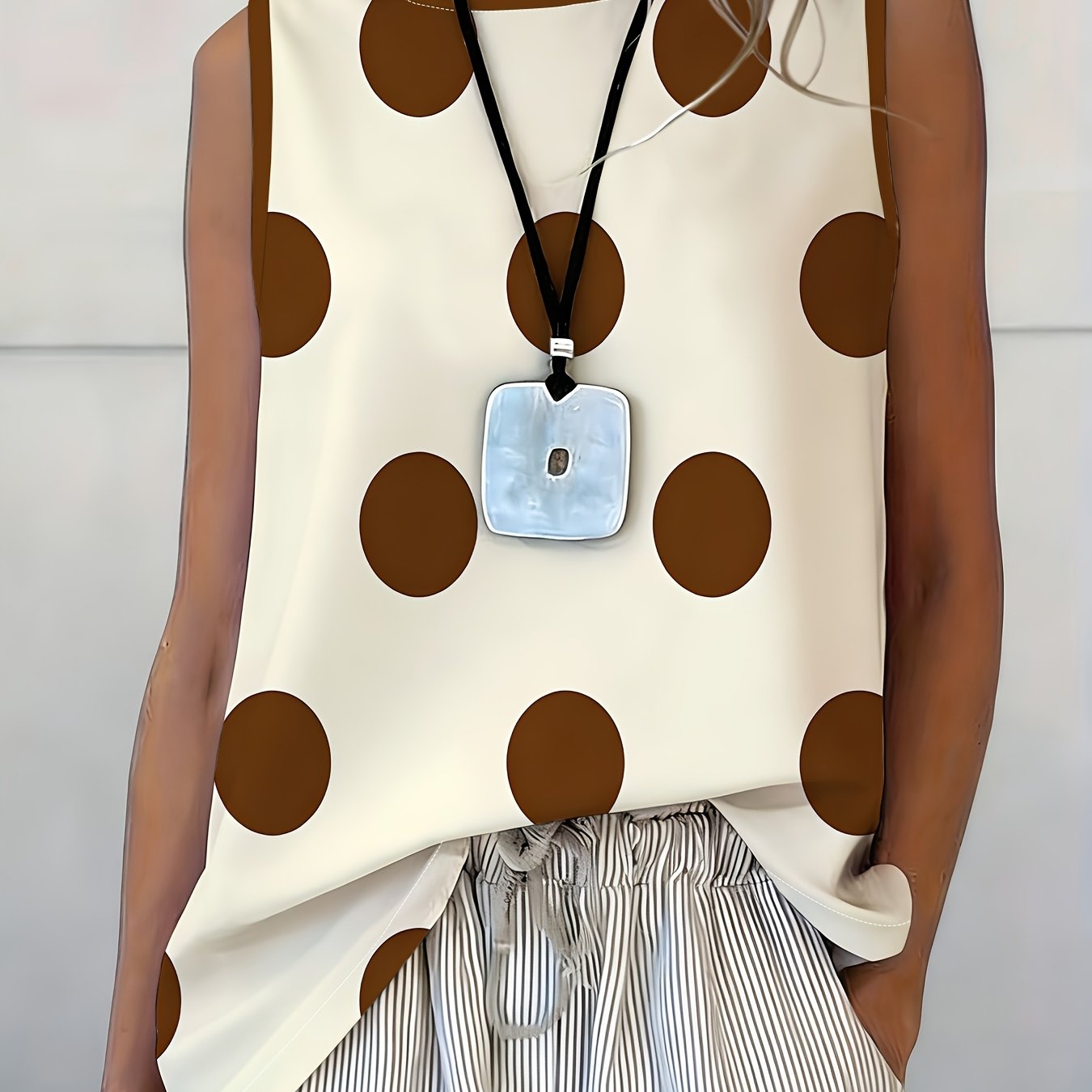 TEMU Polka Dot Sleeveless Tank Top For Women, Summer Loose Fit Casual Top, Fashionable Simple And Versatile Pullover