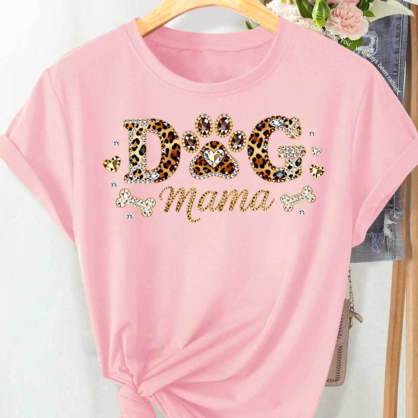 TEMU Summer New Plus Size T-shirt Women's Leopard Print Text Flat Print Spring Summer Autumn Elegant Retro Style Loose -match Casual Athletic Soft