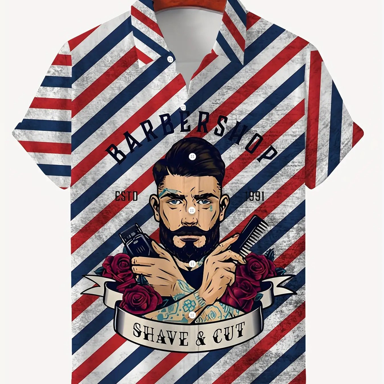 TEMU Una camisa de manga corta con una impresión digital de un de a rayas, un artículo para los entusiastas de , como regalo