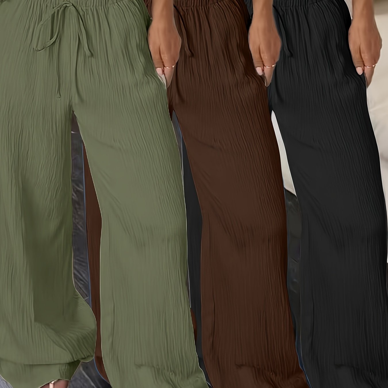 TEMU [three-piece Set] European And American Elegant Versatile Elastic Casual Solid Color Trousers Straight-leg Pants