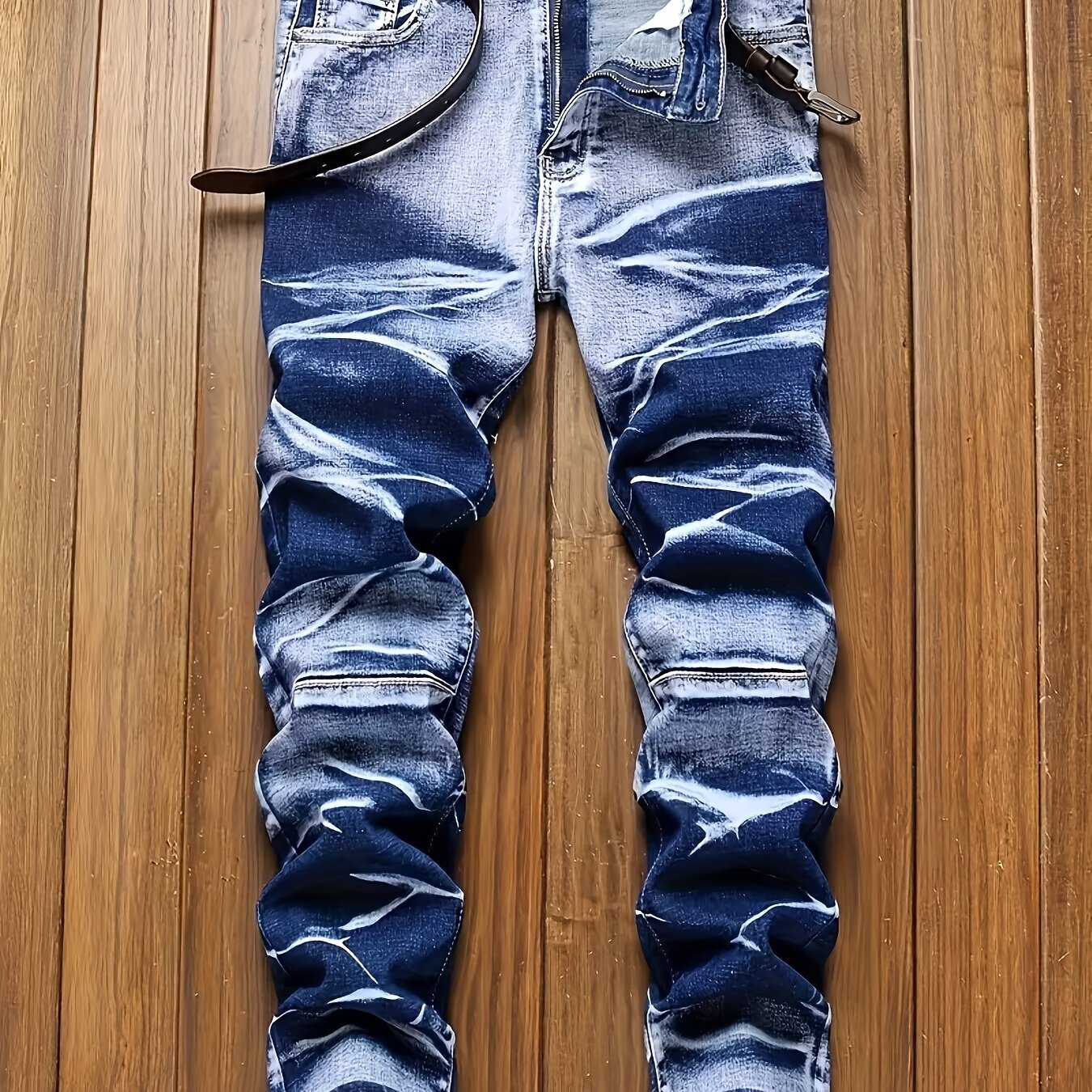 Image of Men's Jeans Street Trendy Brand Biker Men's Individual Wrinkle Tight Elastic Trendy Jeans